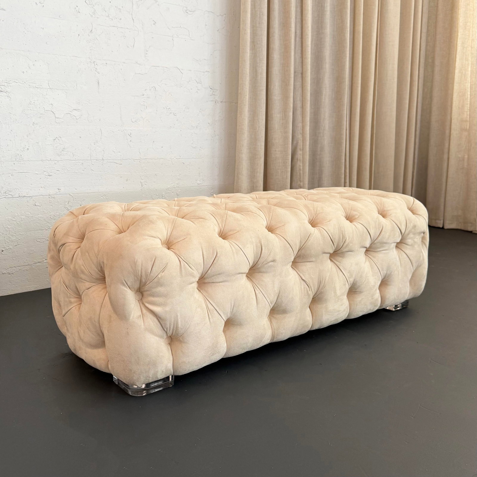Shlomi Haziza Tufted Ultra-Suede Bench With Lucite Feet - 2