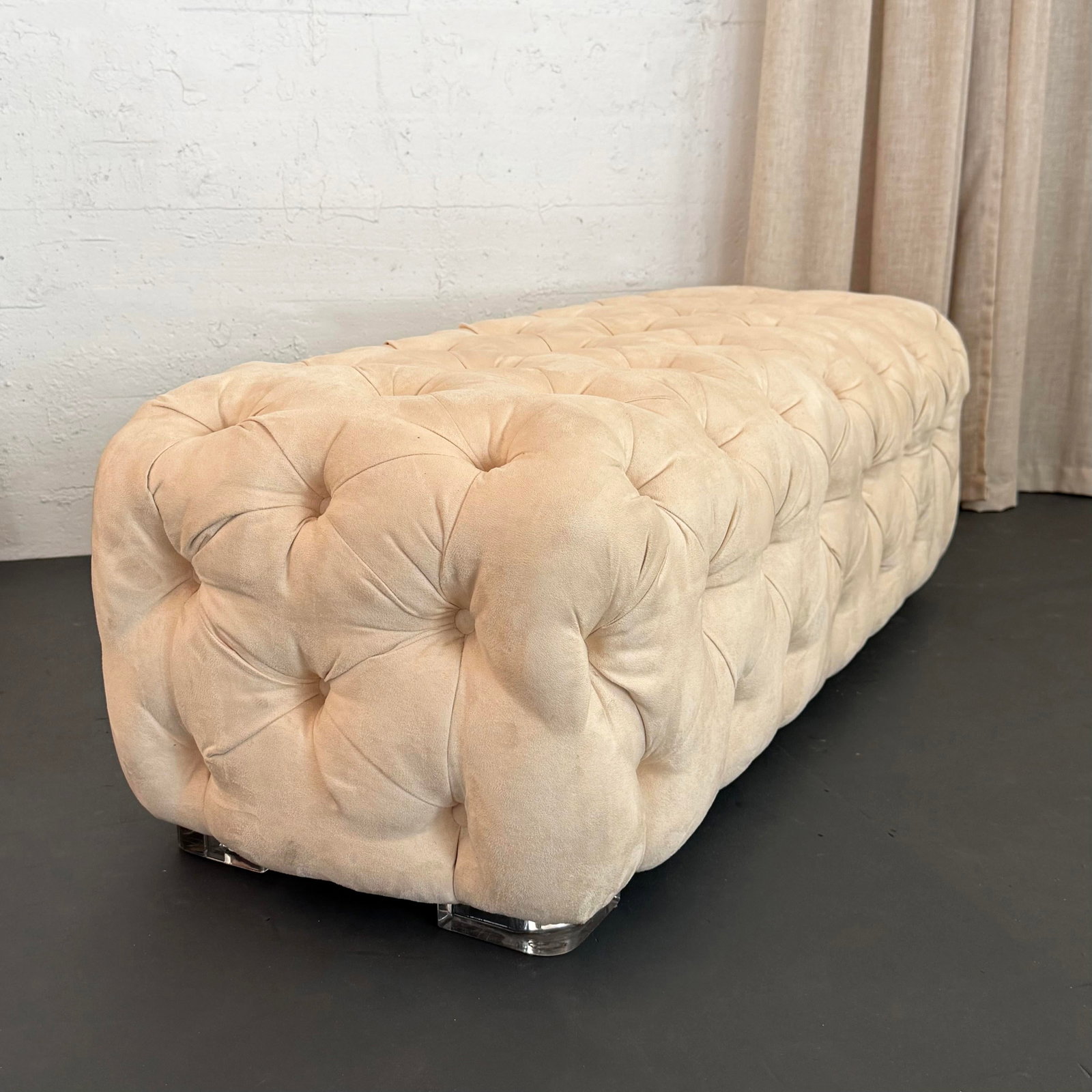 Shlomi Haziza Tufted Ultra-Suede Bench With Lucite Feet - 4