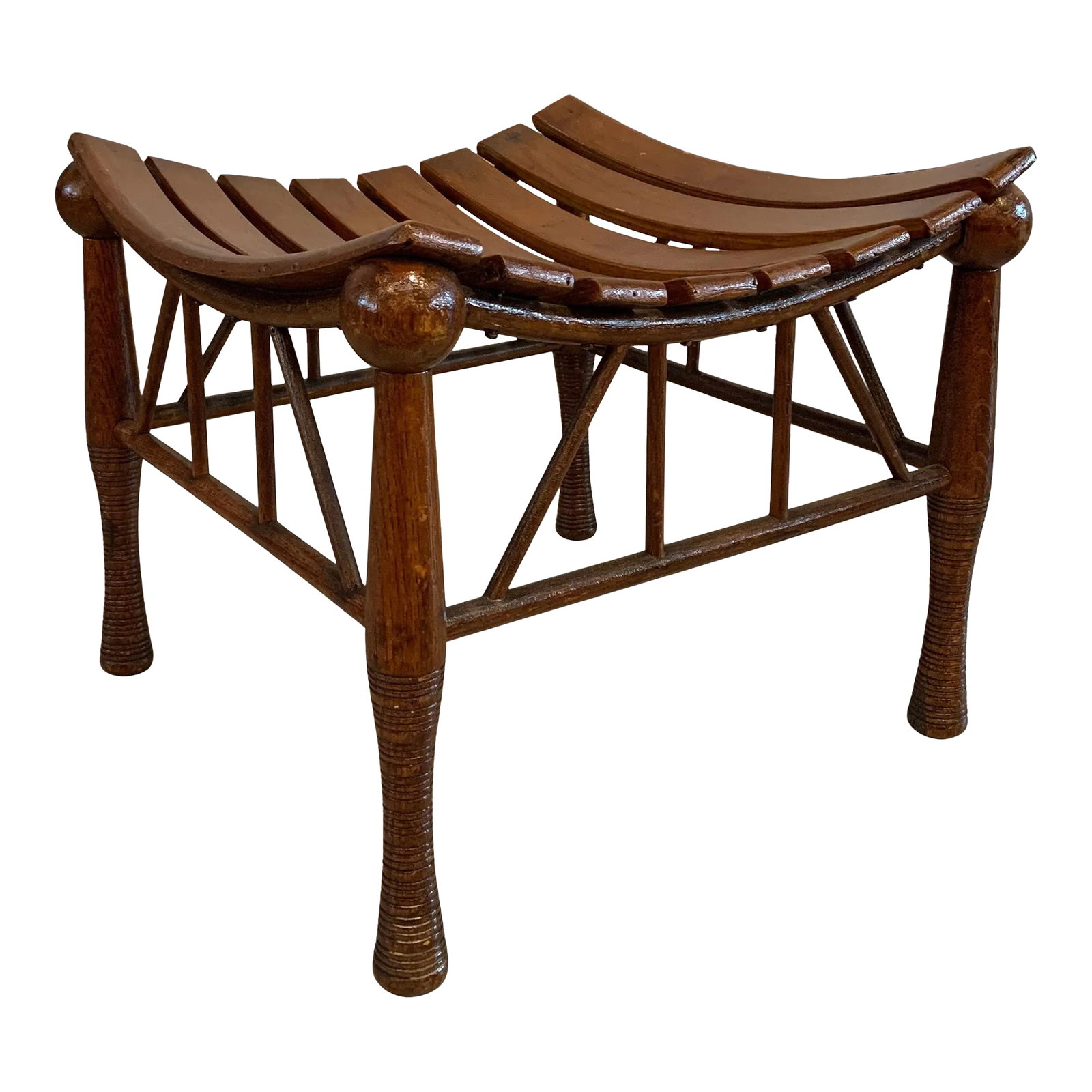 Early 20th Century Egyptian Revival Light Slat Oak Thebes Stool (1 of 8)