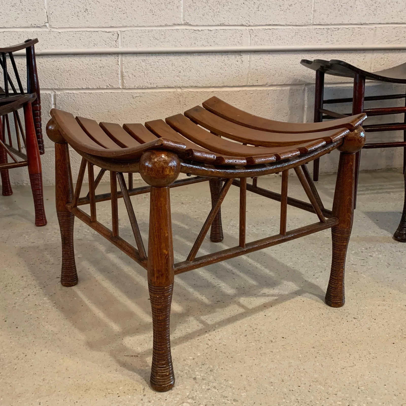 Early 20th Century Egyptian Revival Light Slat Oak Thebes Stool - 2