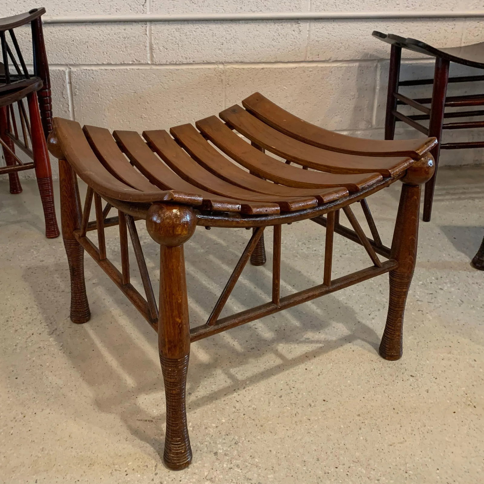 Early 20th Century Egyptian Revival Light Slat Oak Thebes Stool - 3