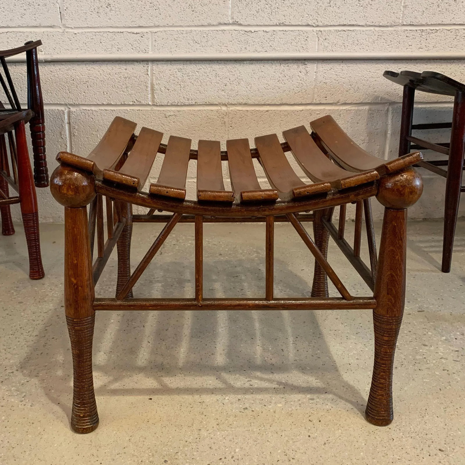 Early 20th Century Egyptian Revival Light Slat Oak Thebes Stool - 4
