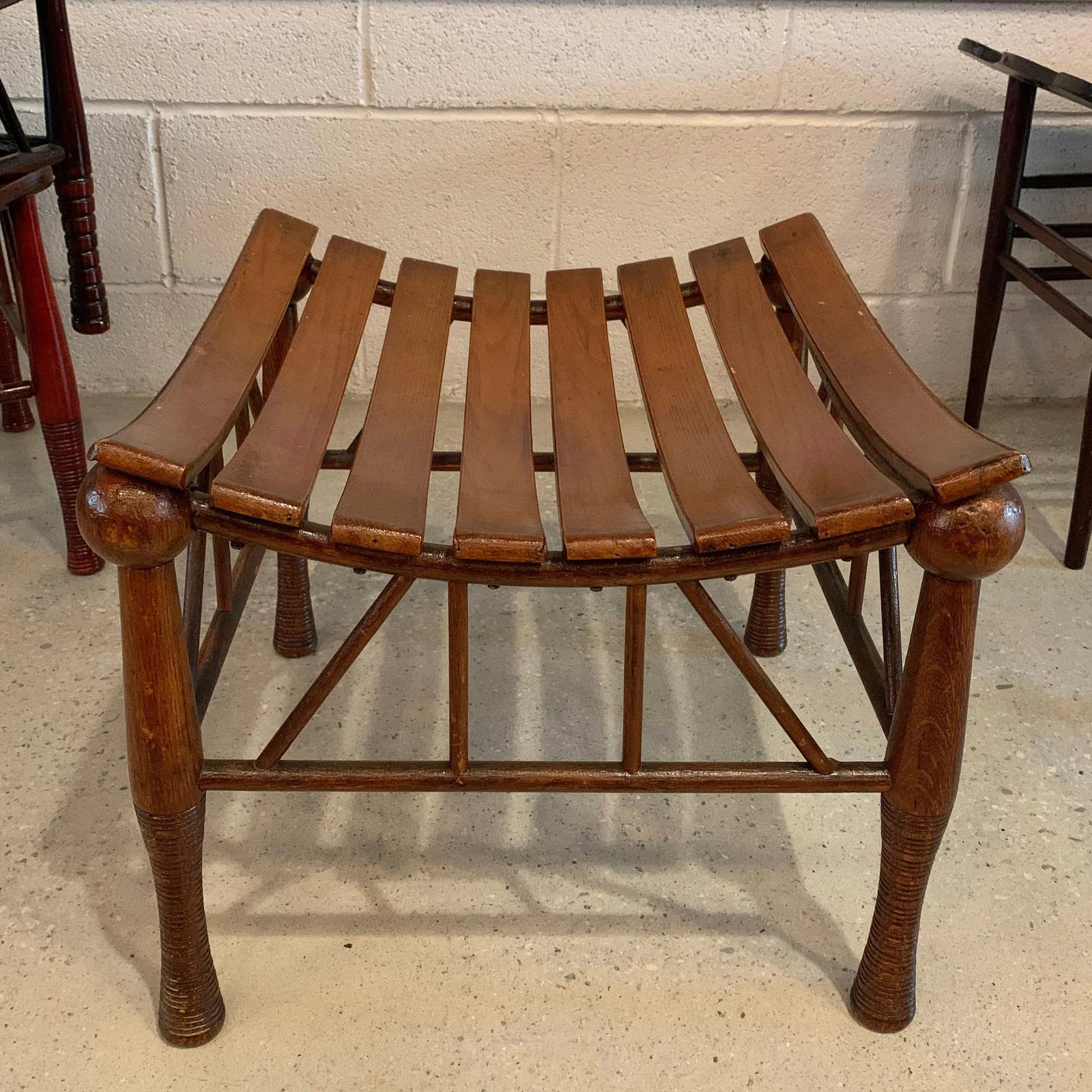 Early 20th Century Egyptian Revival Light Slat Oak Thebes Stool - 5
