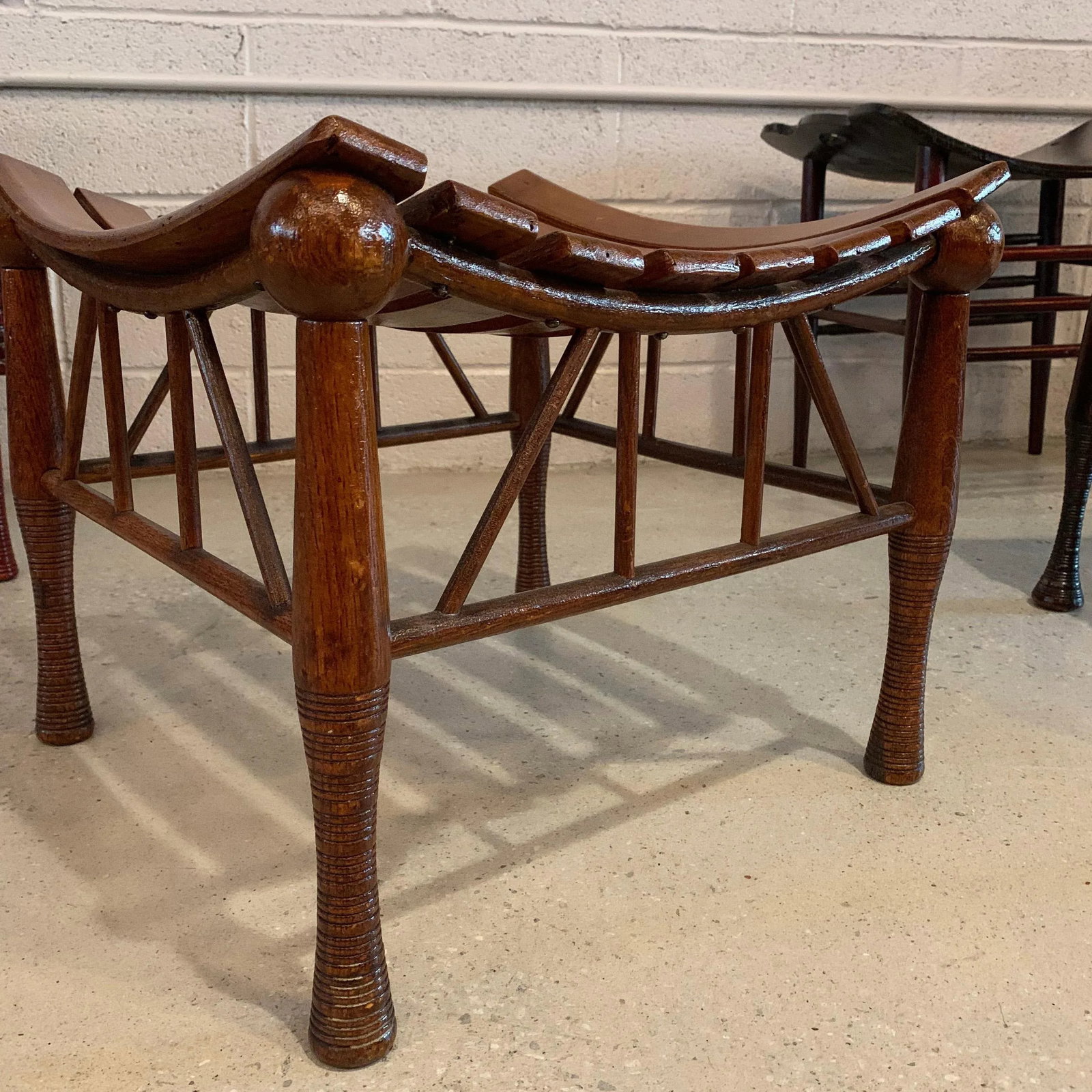 Early 20th Century Egyptian Revival Light Slat Oak Thebes Stool - 6