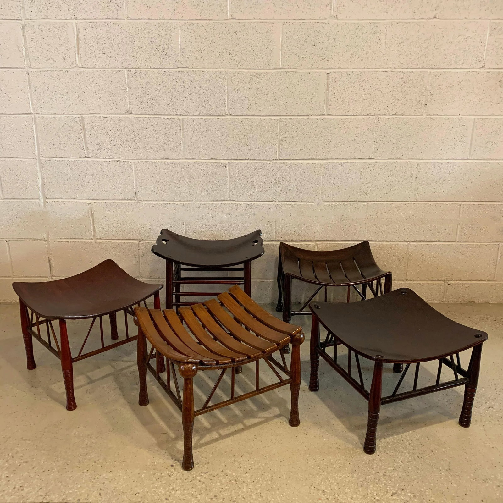 Early 20th Century Egyptian Revival Light Slat Oak Thebes Stool - 8