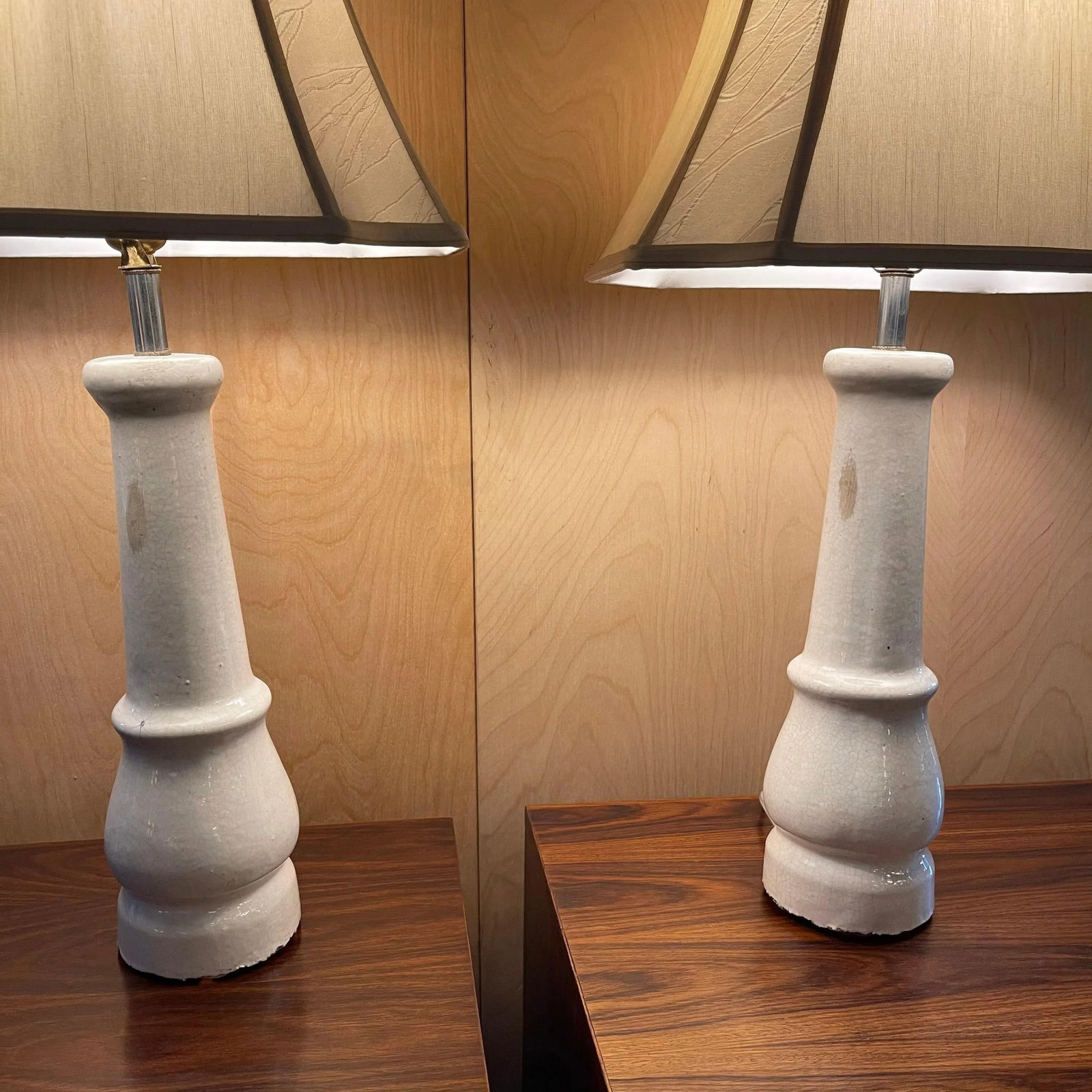 Early 20th Century White Porcelain Leg Table Lamps with Shades - A Pair - 10