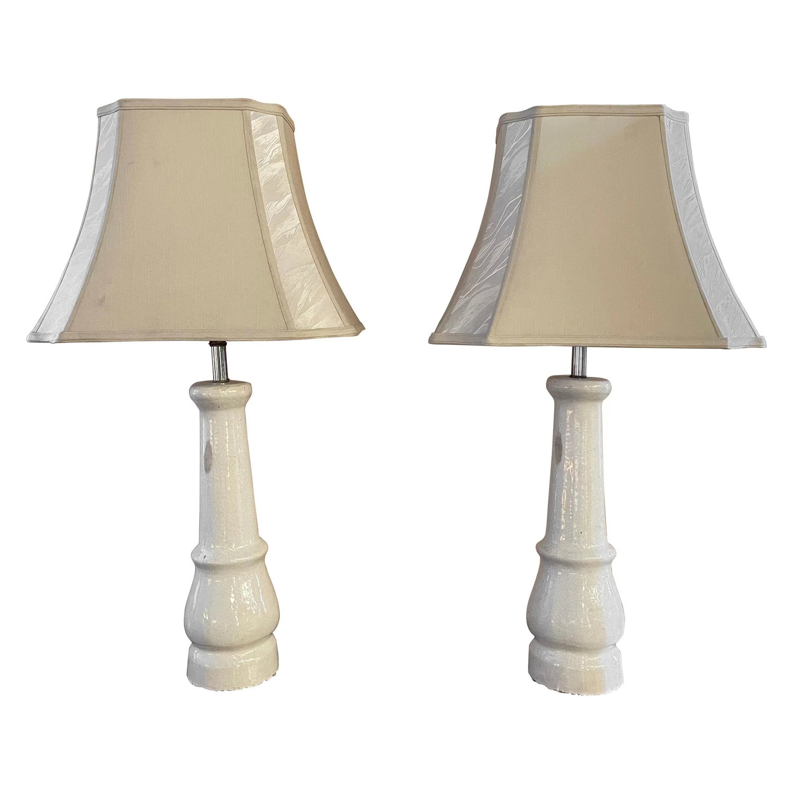 Early 20th Century White Porcelain Leg Table Lamps with Shades - A Pair - 13