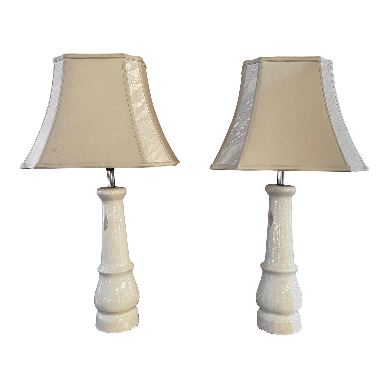 Early 20th Century White Porcelain Leg Table Lamps with Shades - A Pair (1 of 13)