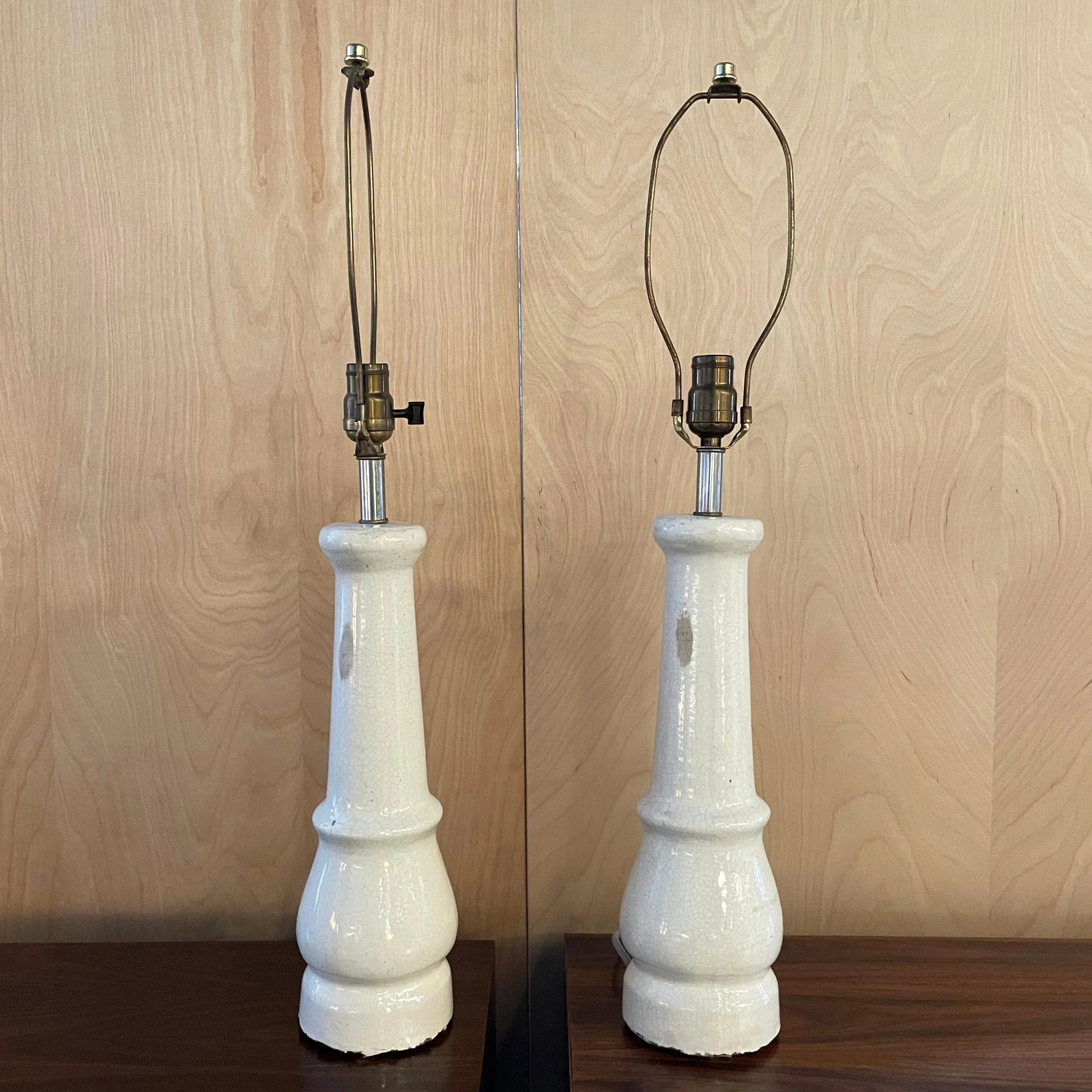 Early 20th Century White Porcelain Leg Table Lamps with Shades - A Pair - 5