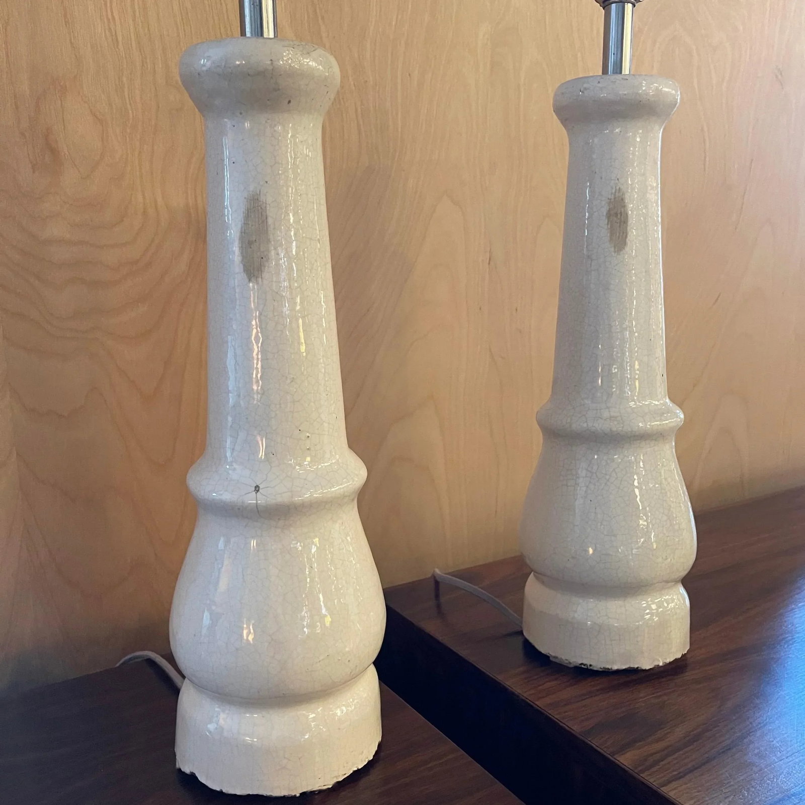 Early 20th Century White Porcelain Leg Table Lamps with Shades - A Pair - 6
