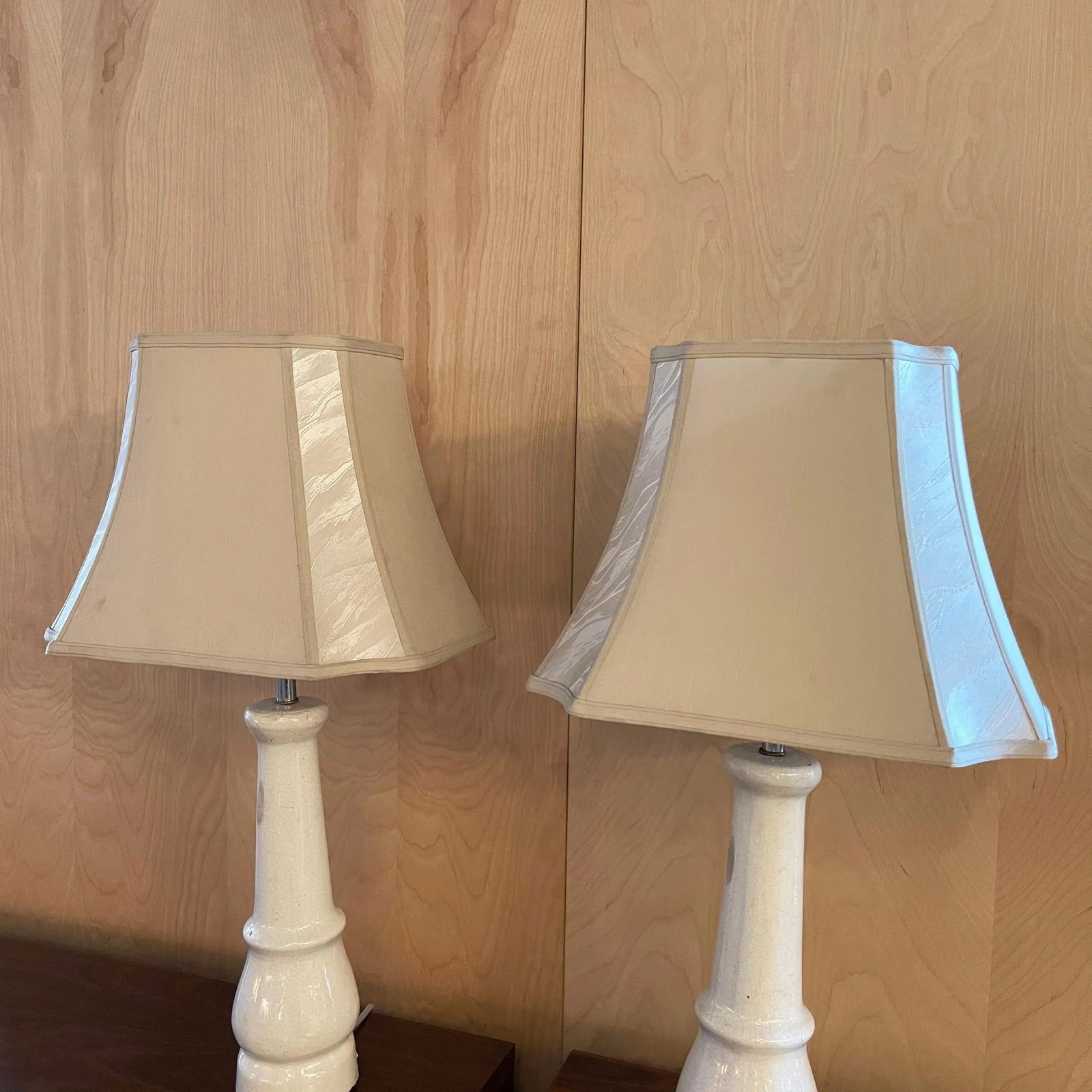 Early 20th Century White Porcelain Leg Table Lamps with Shades - A Pair - 7