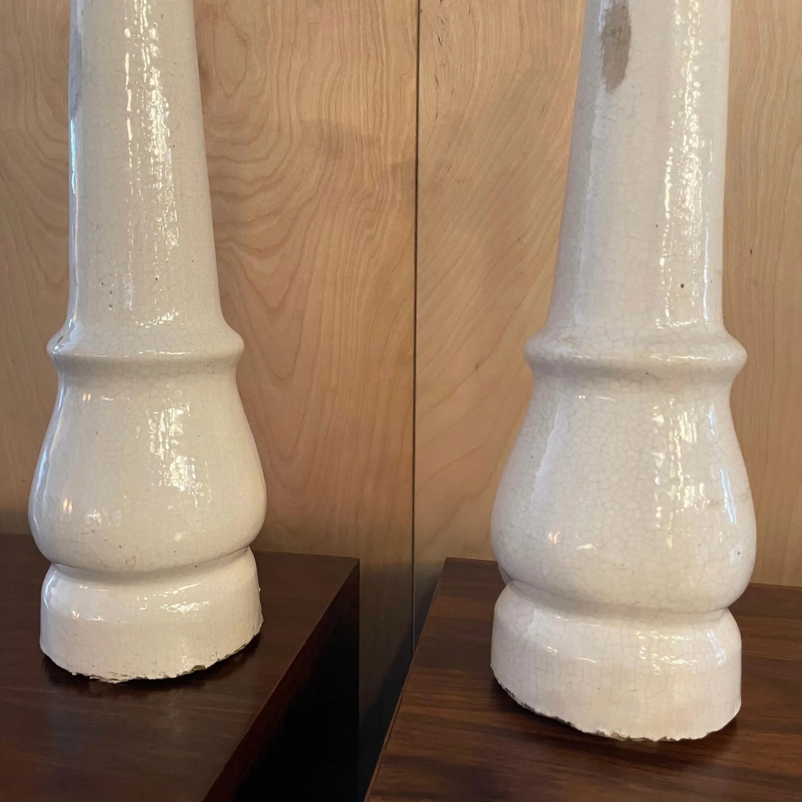 Early 20th Century White Porcelain Leg Table Lamps with Shades - A Pair - 8
