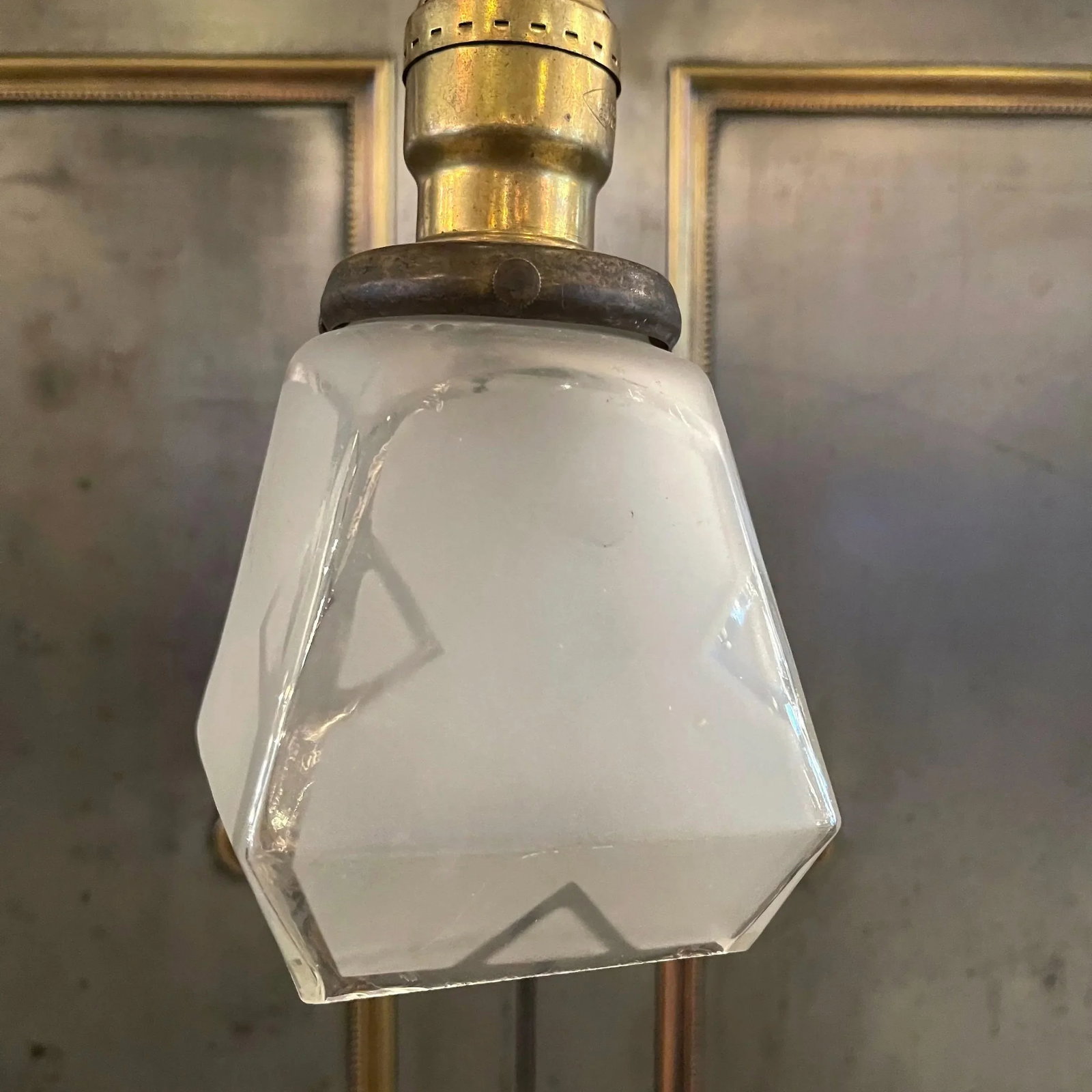 Mid 20th Century Arts & Crafts Faceted Frosted Glass Pendant Light - 5