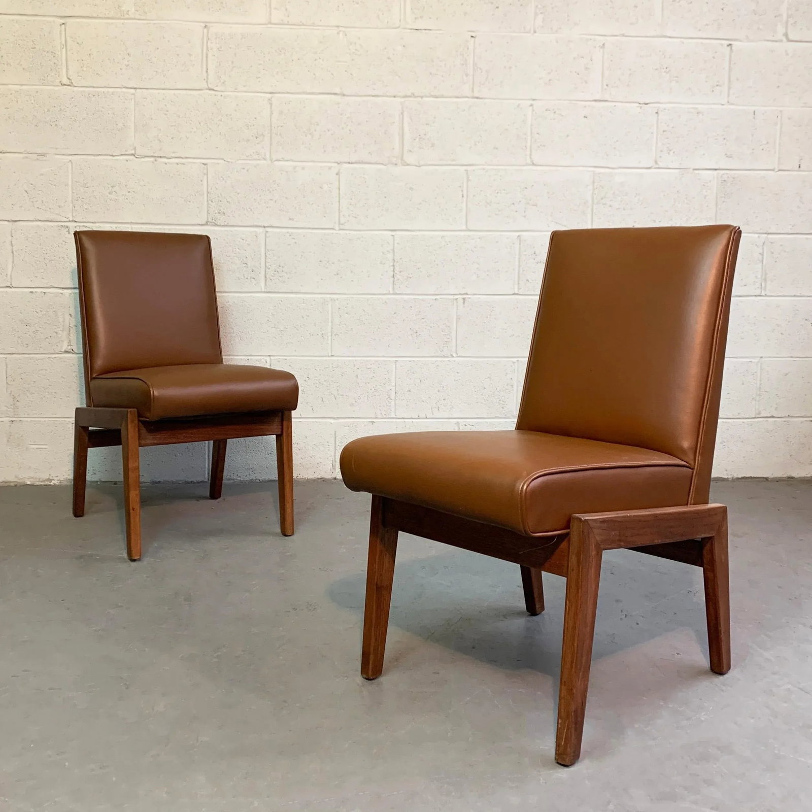 Mid 20th Century Mid-Century Modern Walnut Naugahyde Chairs - A Pair - 2