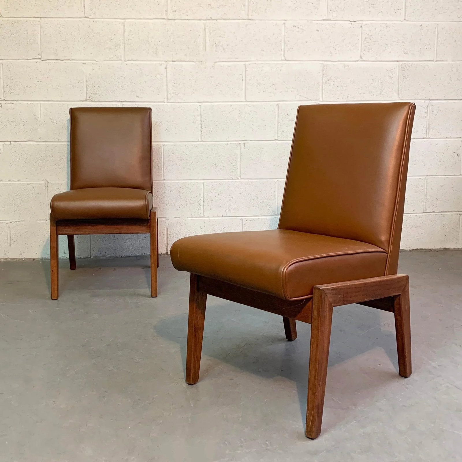 Mid 20th Century Mid-Century Modern Walnut Naugahyde Chairs - A Pair - 3