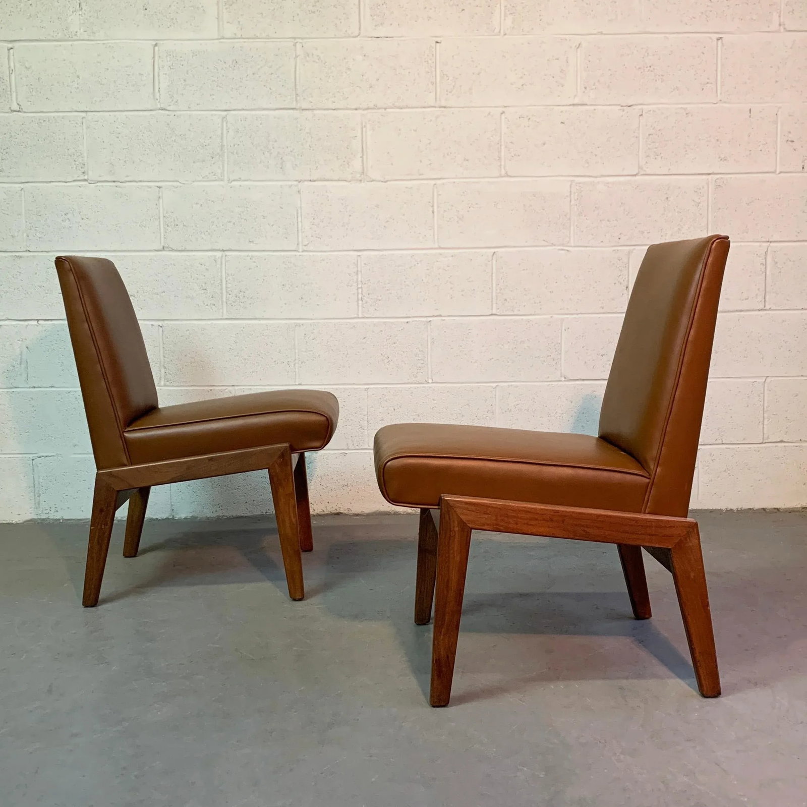 Mid 20th Century Mid-Century Modern Walnut Naugahyde Chairs - A Pair - 4