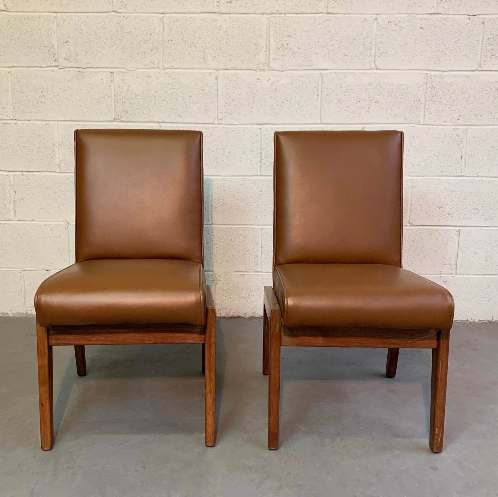 Mid 20th Century Mid-Century Modern Walnut Naugahyde Chairs - A Pair - 5