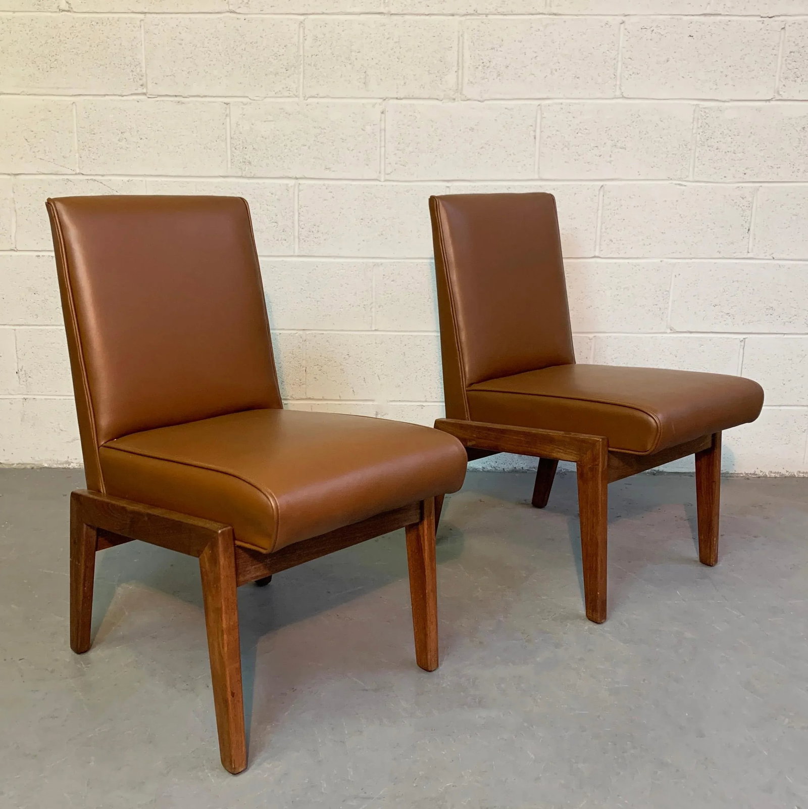 Mid 20th Century Mid-Century Modern Walnut Naugahyde Chairs - A Pair - 6