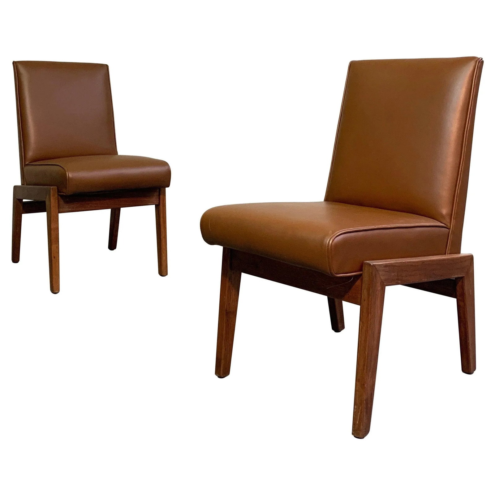 Mid 20th Century Mid-Century Modern Walnut Naugahyde Chairs - A Pair - 9