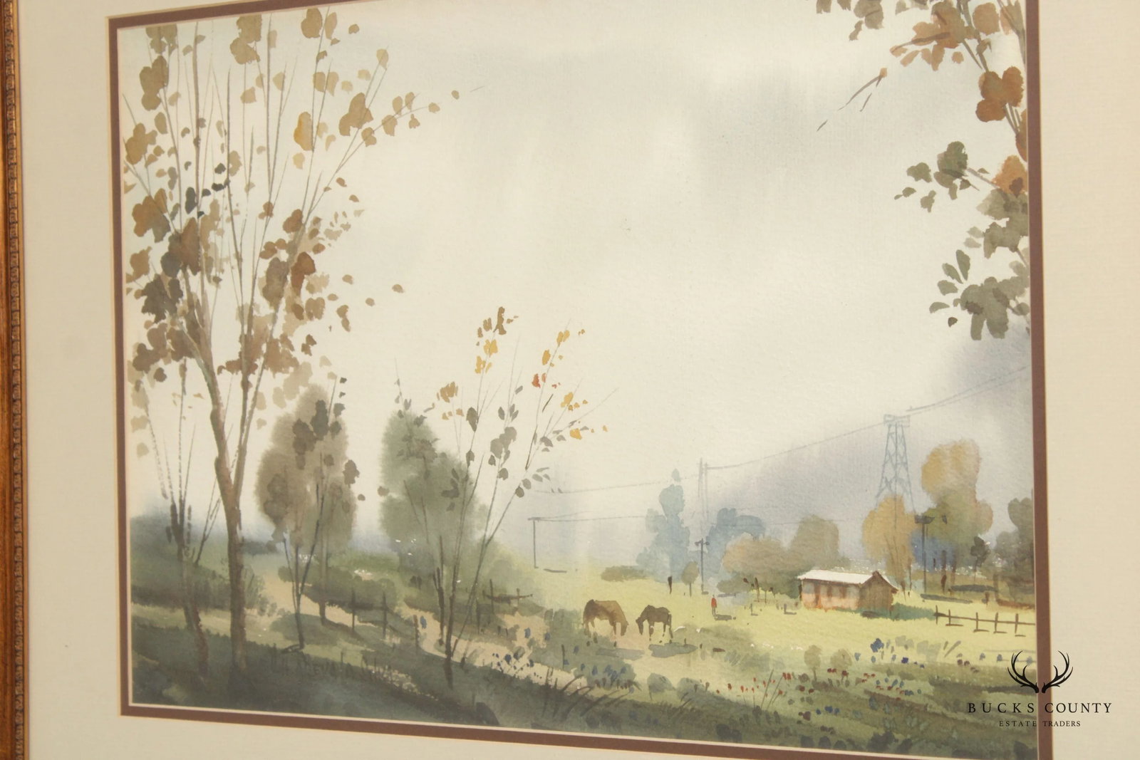 Pastoral Farm Landscape Watercolor Painting, Signed - 5