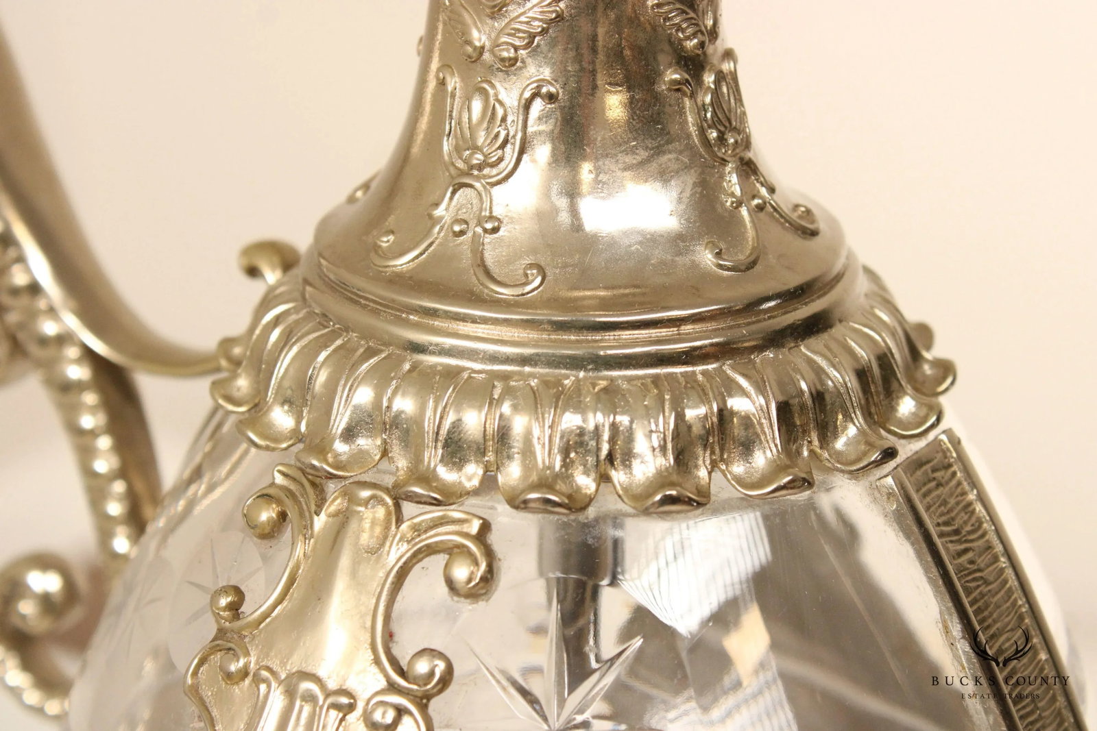 Maitland Smith Victorian Style Cut Crystal Silver Plated Ewer Pitcher - 12