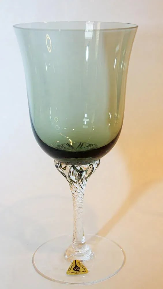 Sasaki Japan Blown Crystal Twist Stem Glasses Smoke Jade Grand Hawthorne Set 40 - 8