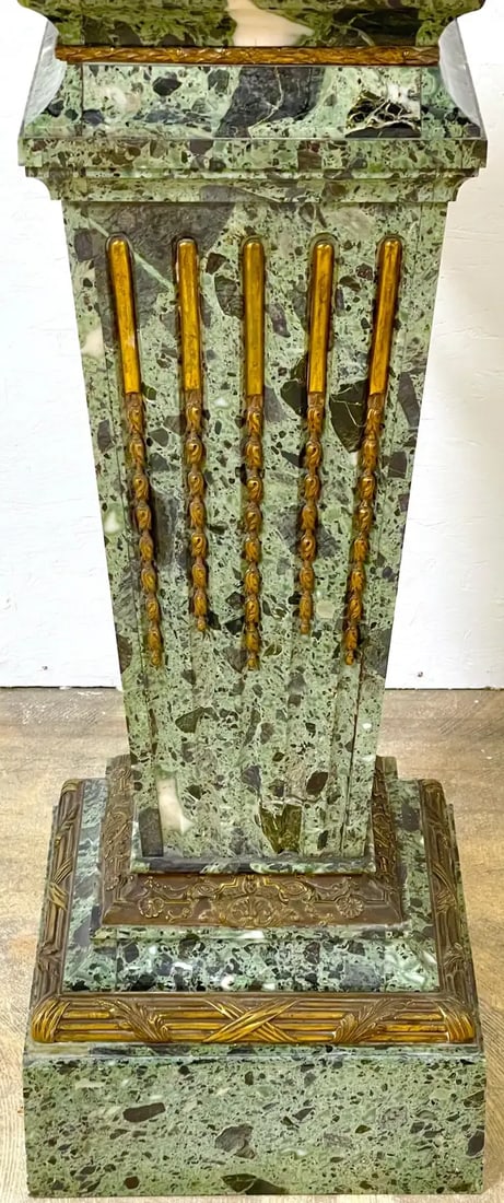 Late 19th Century Magnificent French Neoclassical Ormolu Mounted Verdigris Marble Pedestal - 8