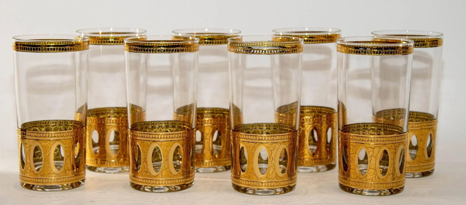 1950 Set of 8 Vintage Culver Ltd Antigua Highball Glasses 22 K Gold in Cart - 6