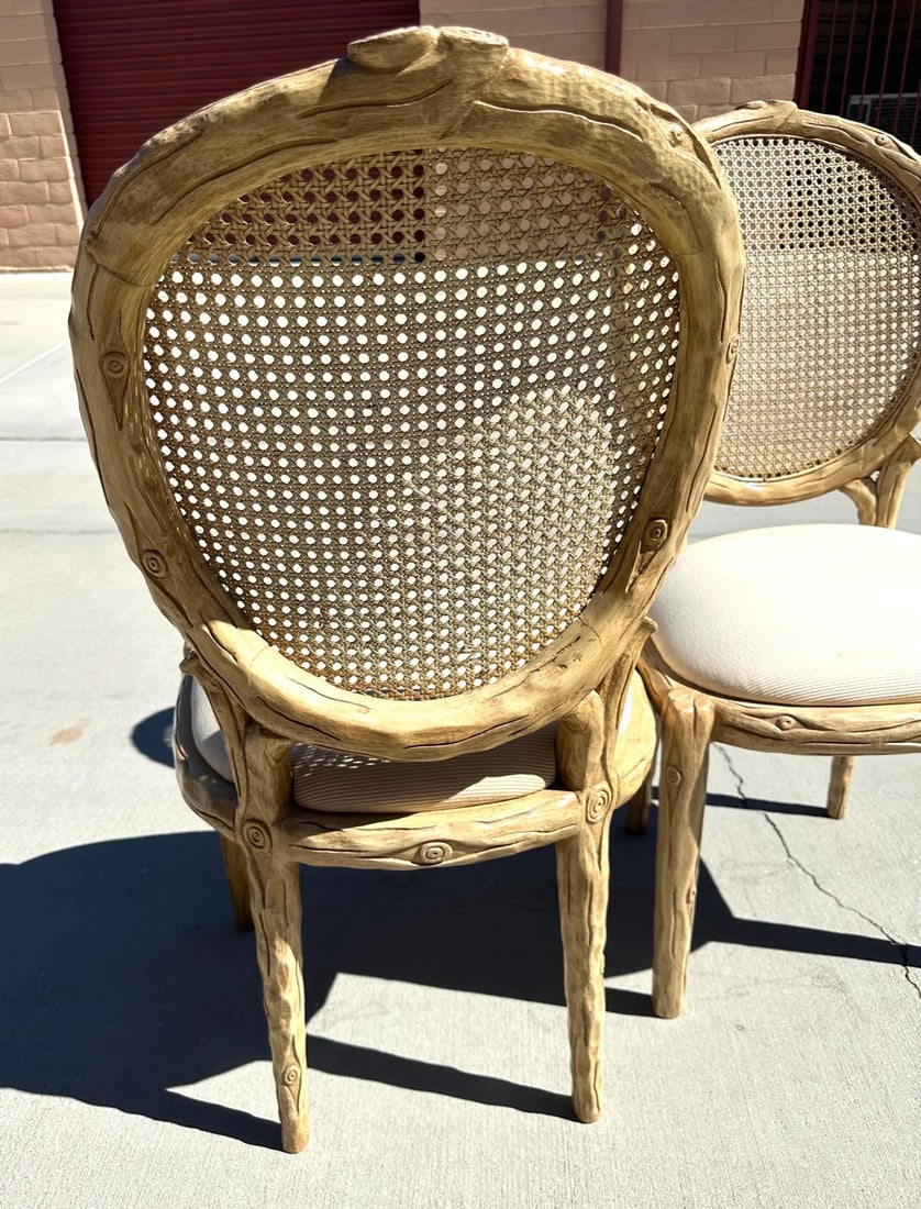 Faux Bois Cane Back Dining Chairs-A Pair - 3