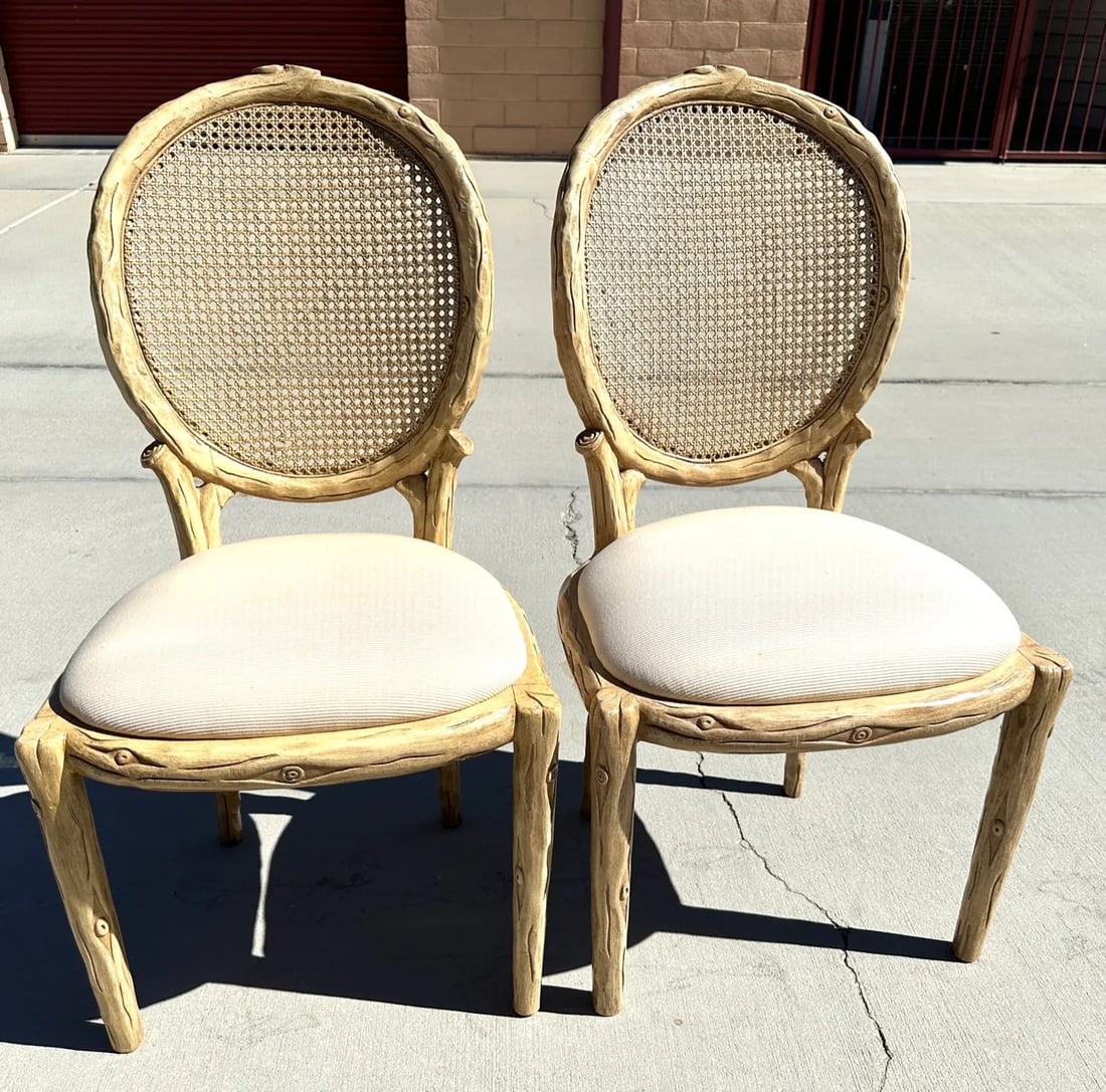 Faux Bois Cane Back Dining Chairs-A Pair - 6