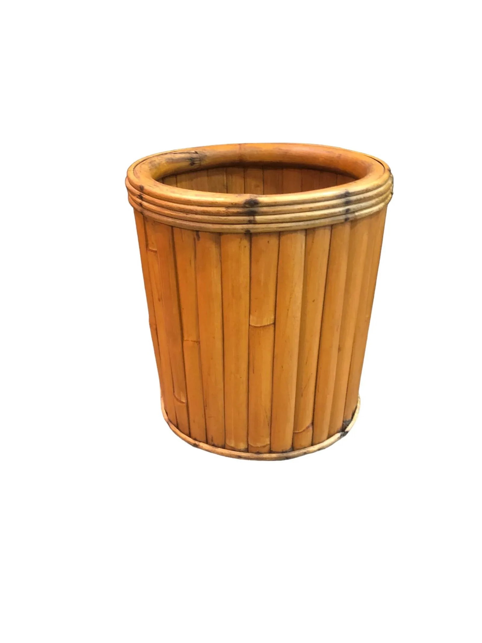 1960s Rattan and Bamboo Cachepot Vase - 4