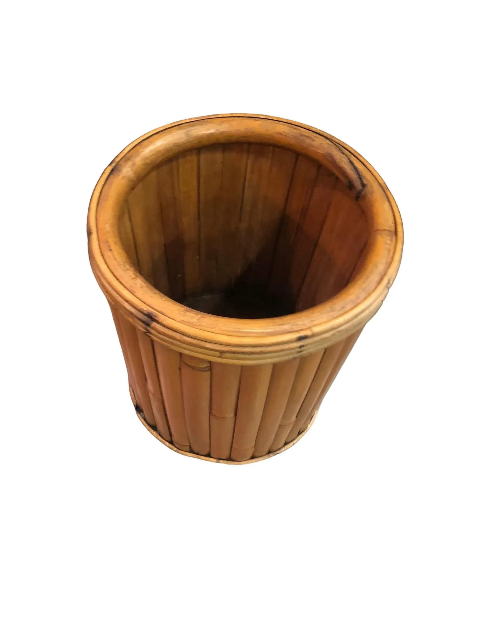 1960s Rattan and Bamboo Cachepot Vase - 5
