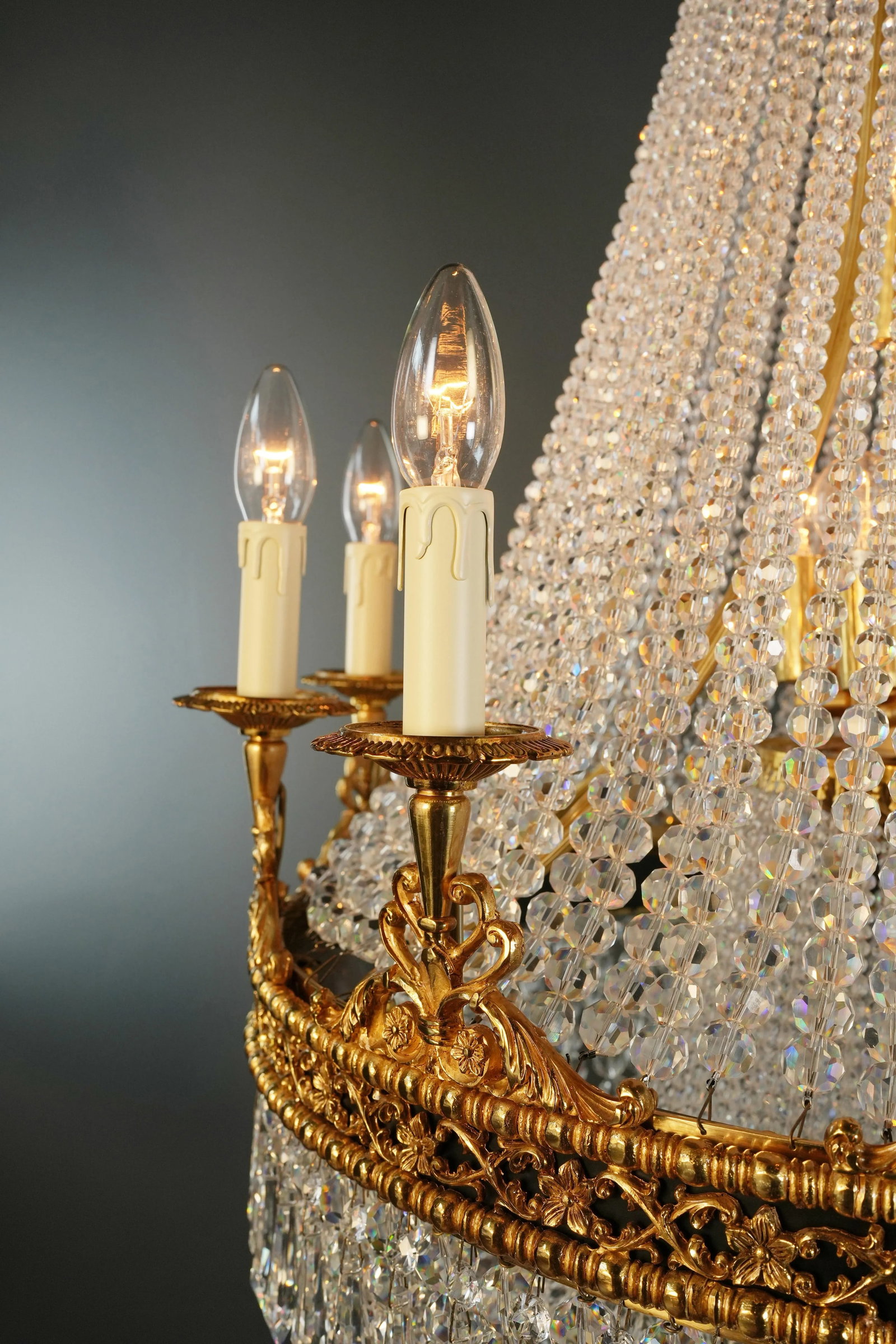 21st Century Brass Basket Empire Sac a Pearl Chandelier Beaded Crystal Lustre Lamp Antique - 10