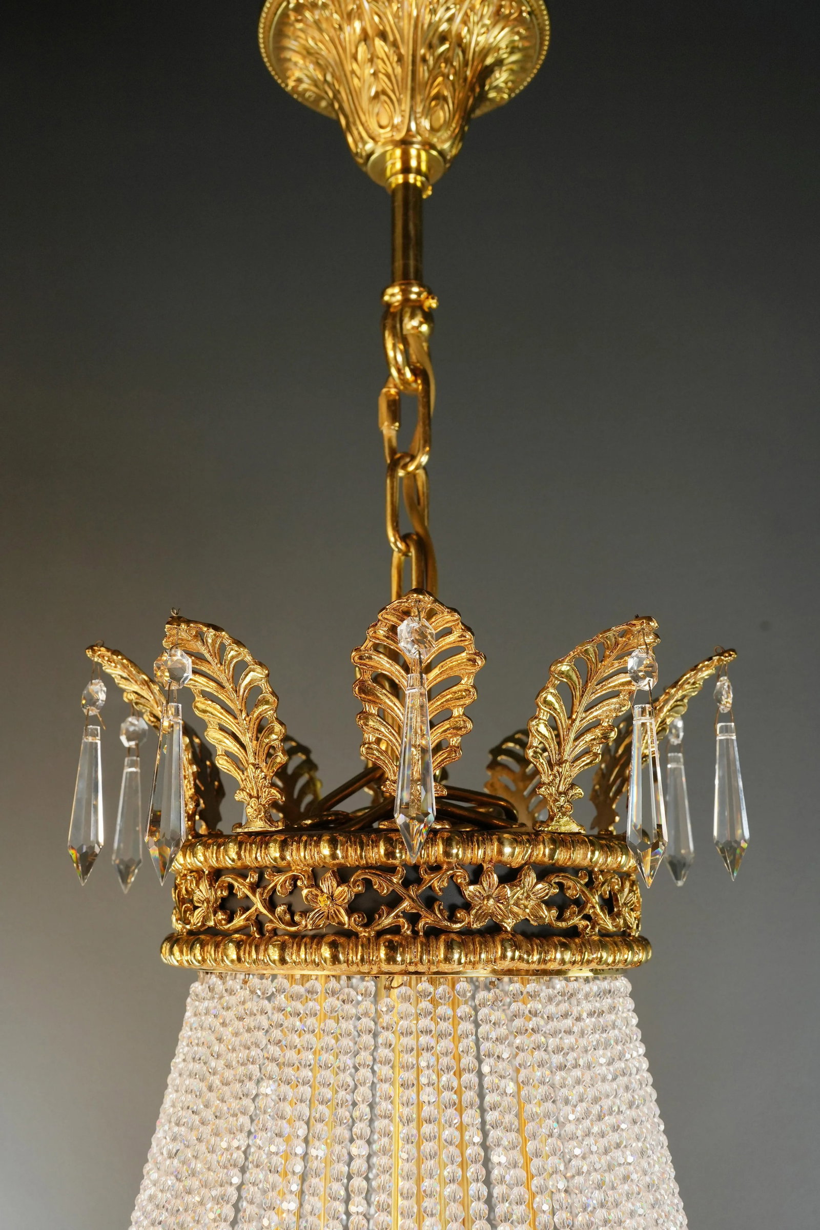 21st Century Brass Basket Empire Sac a Pearl Chandelier Beaded Crystal Lustre Lamp Antique - 11