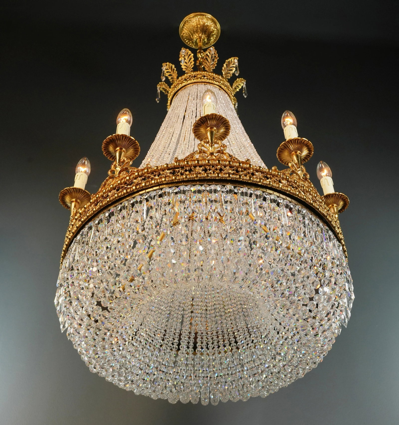 21st Century Brass Basket Empire Sac a Pearl Chandelier Beaded Crystal Lustre Lamp Antique - 4