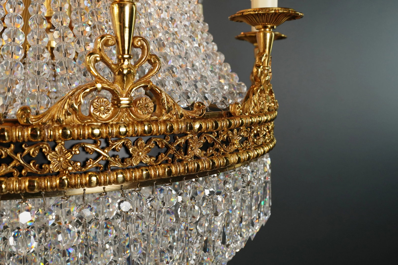21st Century Brass Basket Empire Sac a Pearl Chandelier Beaded Crystal Lustre Lamp Antique - 9