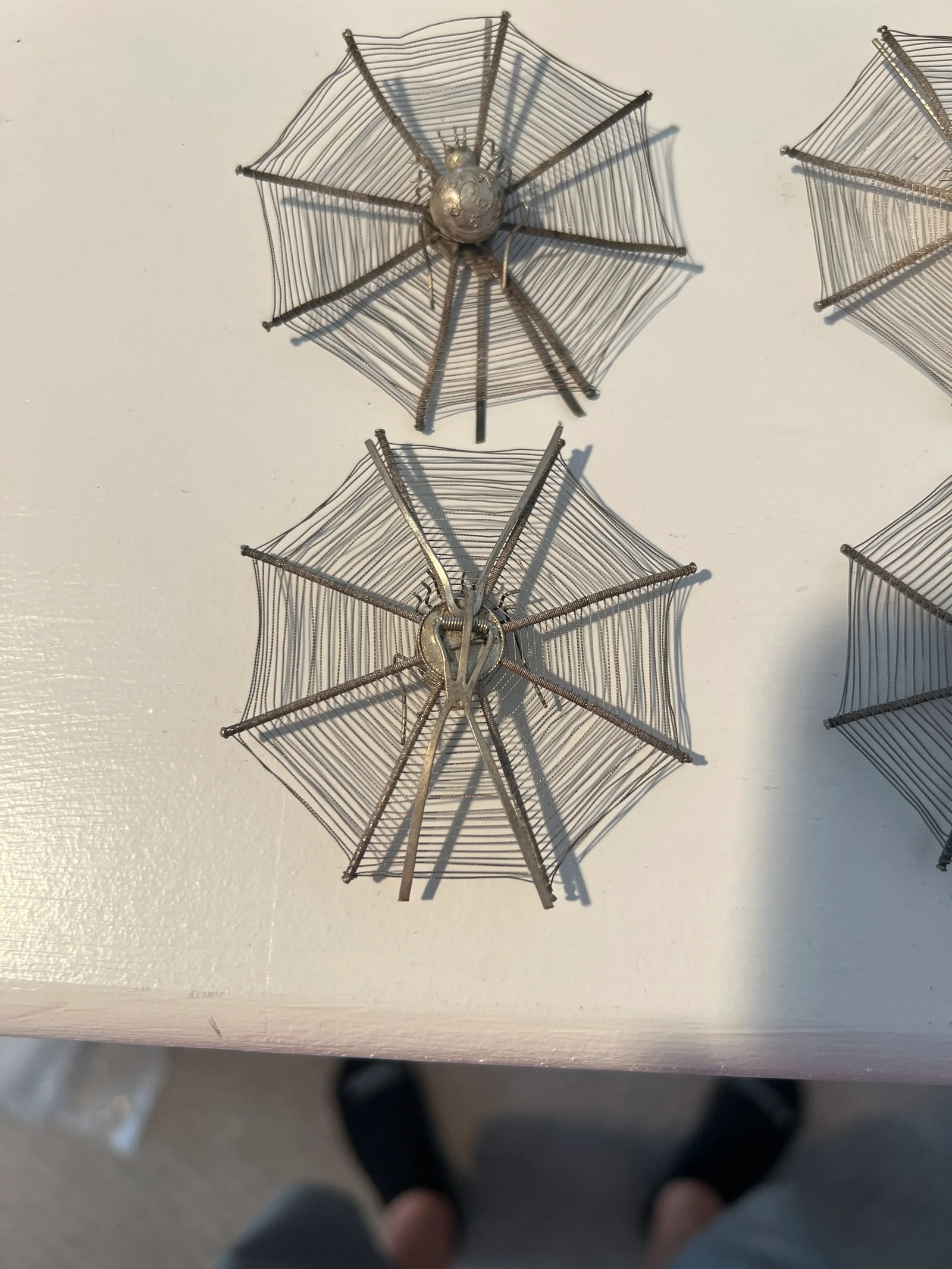 Set of 12 Chinese Export Silver Spider Web Form Place Card Holders - 5