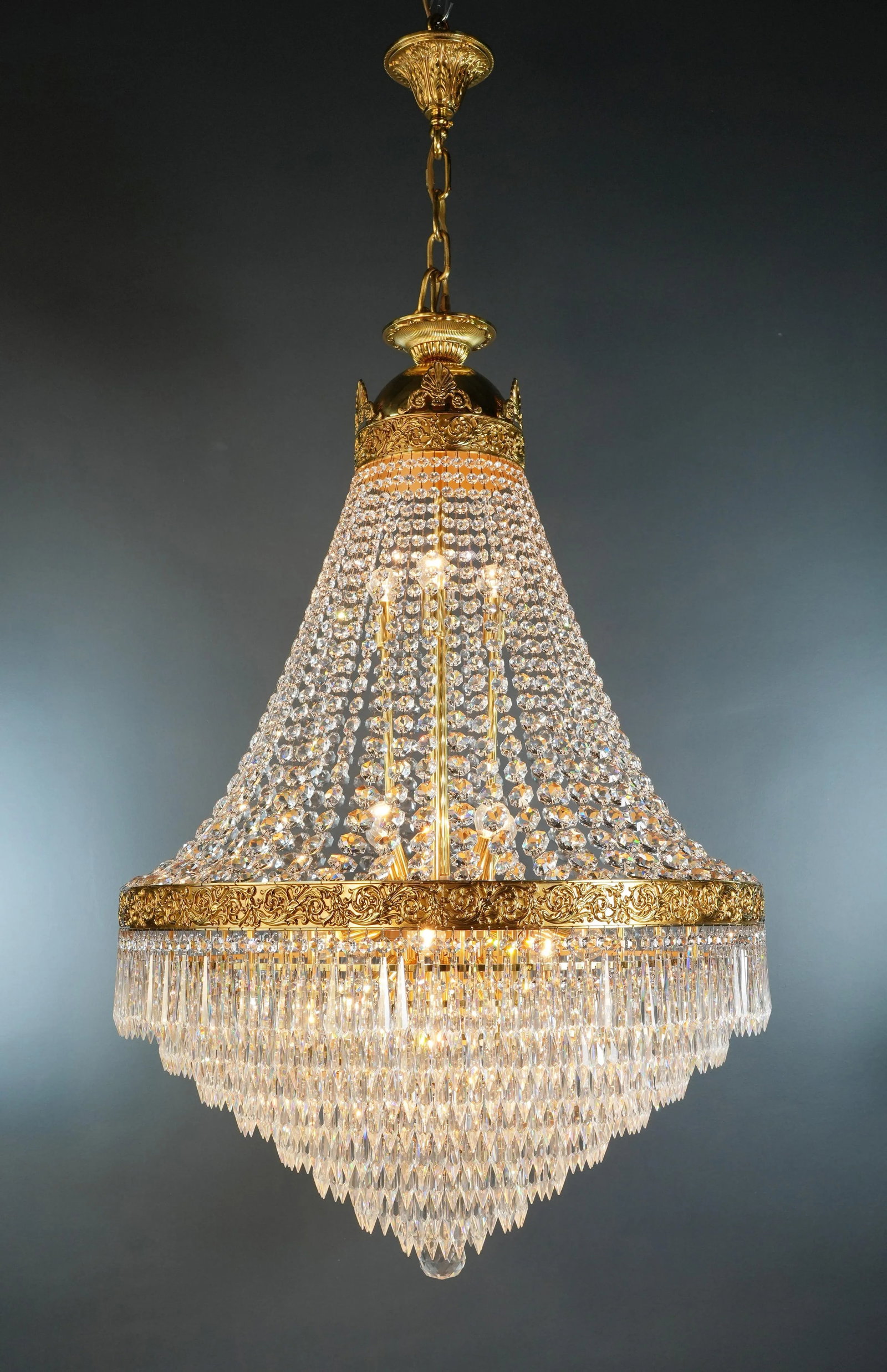 21st Century Brass Basket Empire Sac a Pearl Chandelier Crystal Lustre Lamp - 3