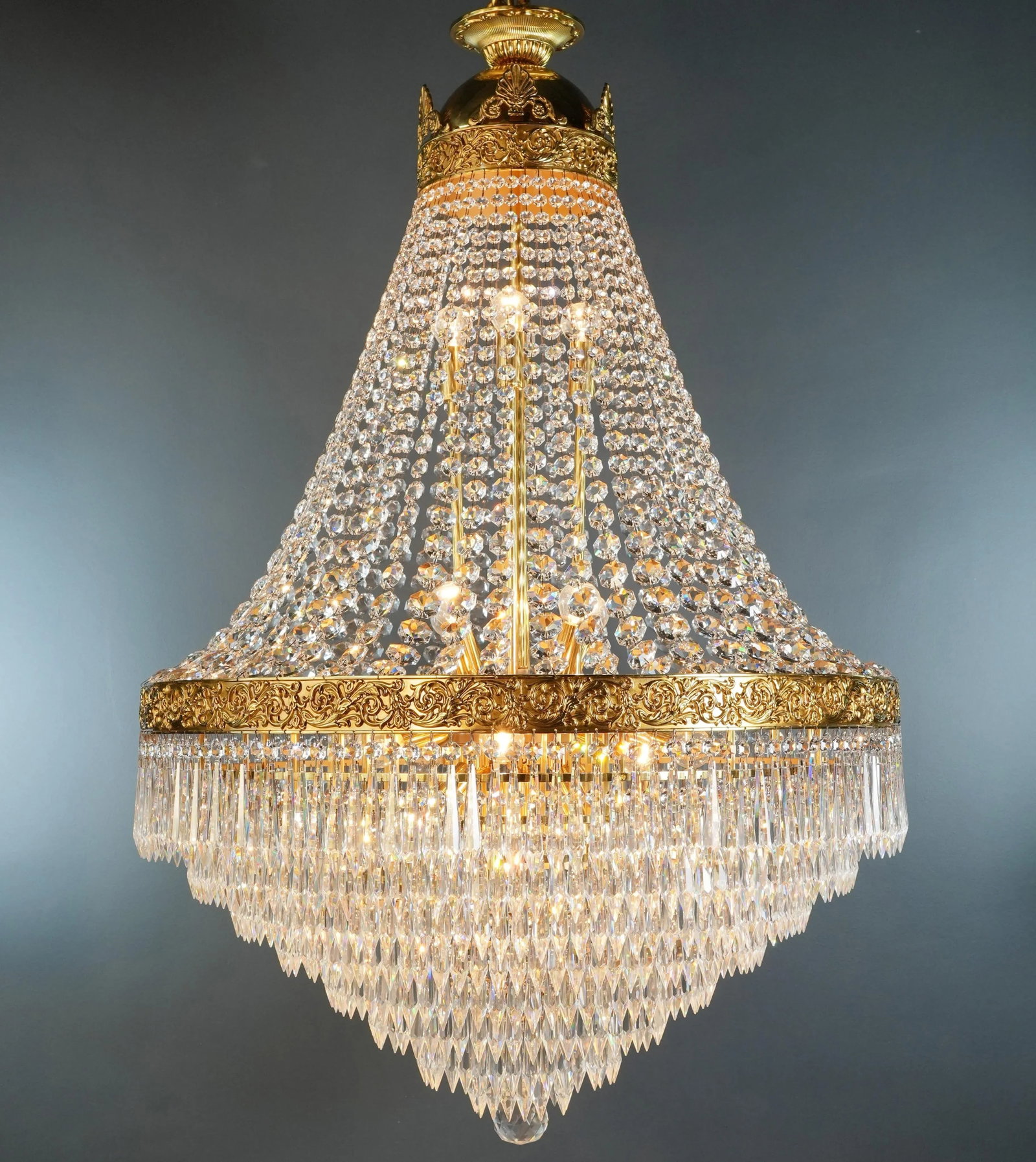 21st Century Brass Basket Empire Sac a Pearl Chandelier Crystal Lustre Lamp - 4
