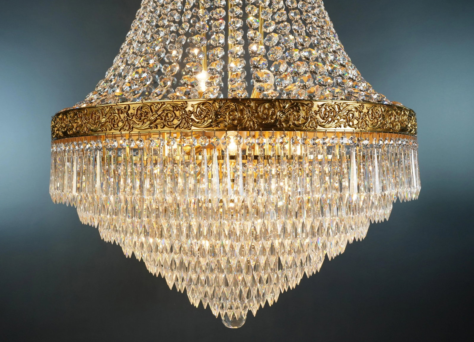 21st Century Brass Basket Empire Sac a Pearl Chandelier Crystal Lustre Lamp - 5
