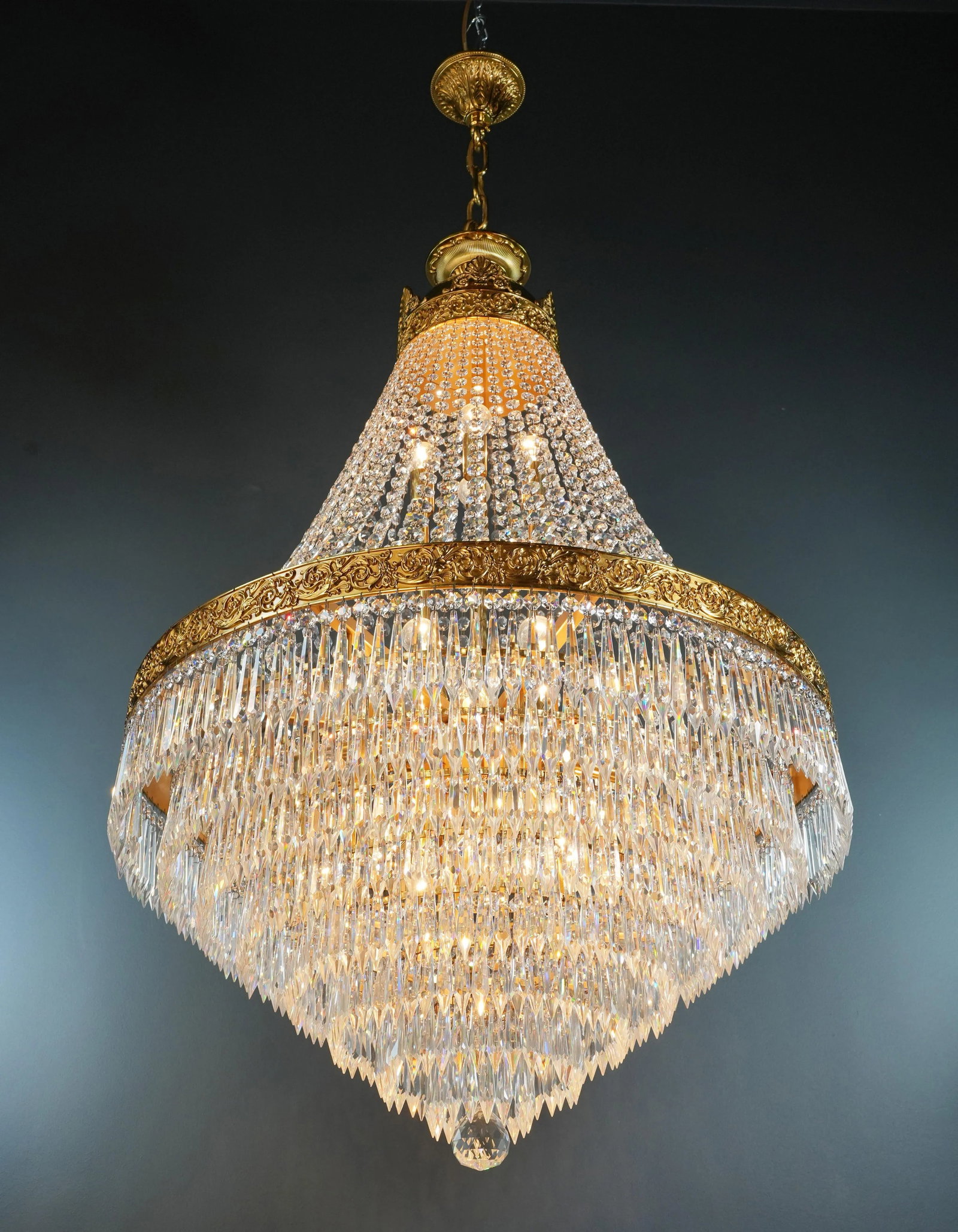 21st Century Brass Basket Empire Sac a Pearl Chandelier Crystal Lustre Lamp - 6
