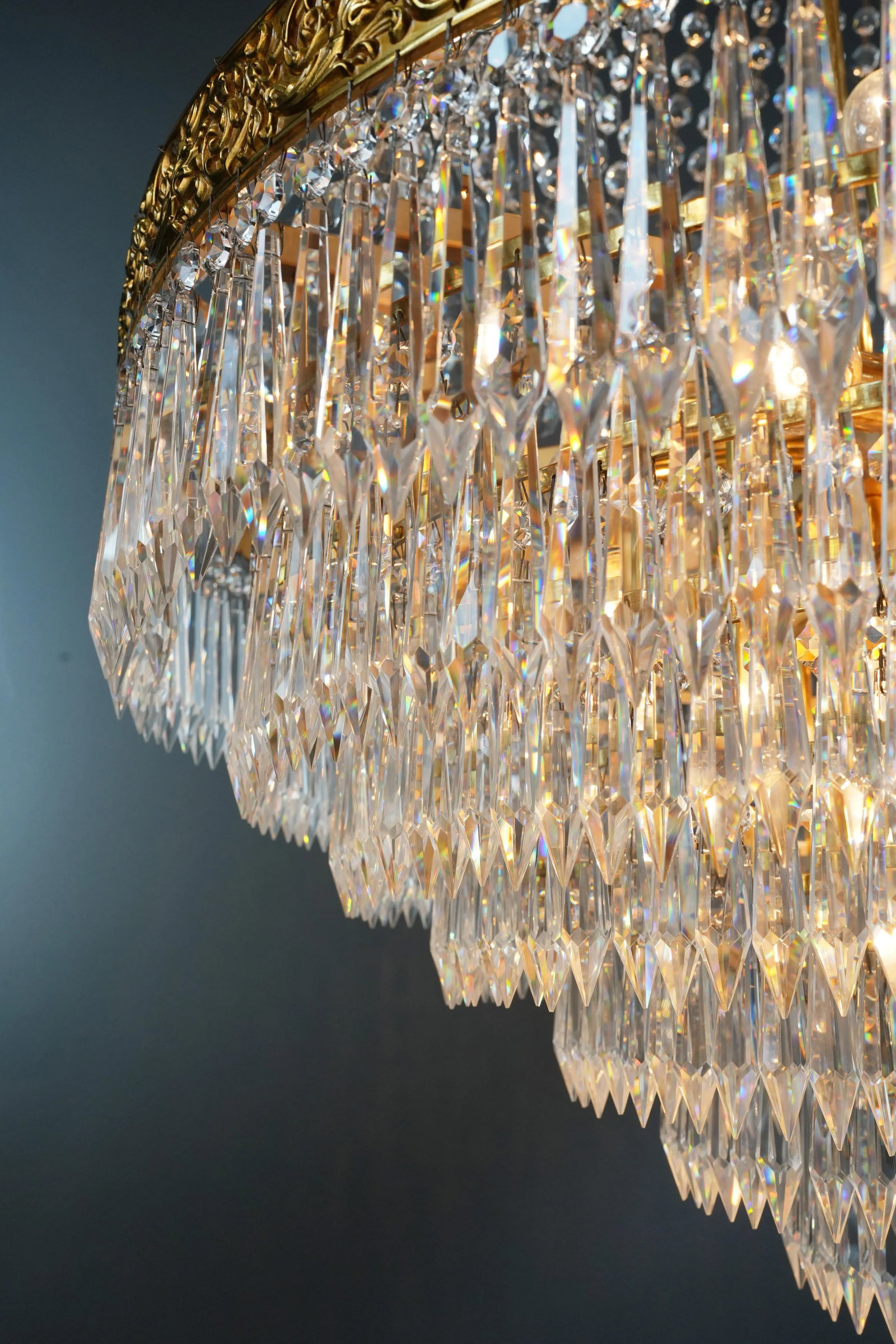 21st Century Brass Basket Empire Sac a Pearl Chandelier Crystal Lustre Lamp - 8