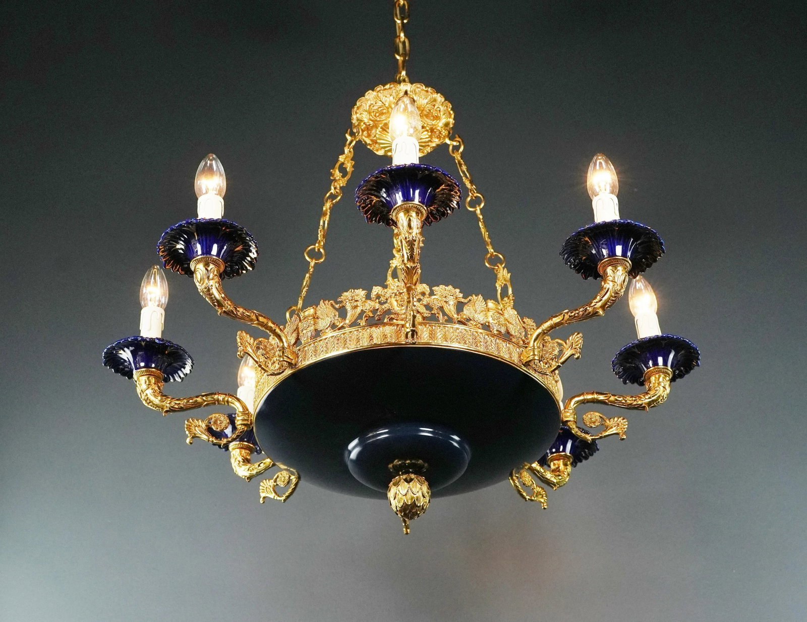 21st Century Art Deco Style Peacock Bird French Brass Empire Chandelier in Antique Gold - 5