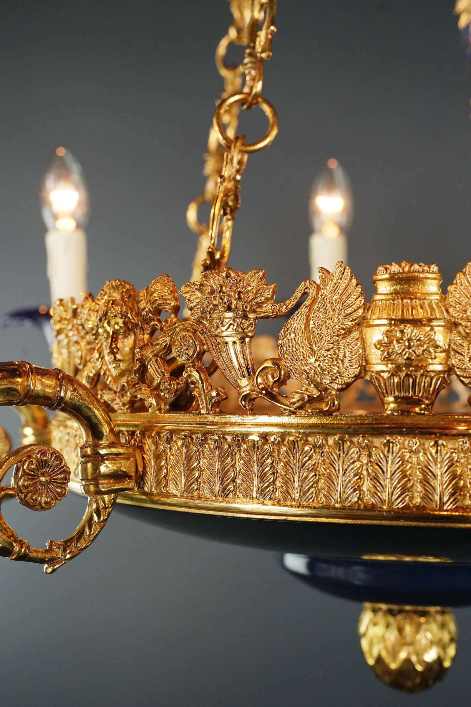 21st Century Art Deco Style Peacock Bird French Brass Empire Chandelier in Antique Gold - 7