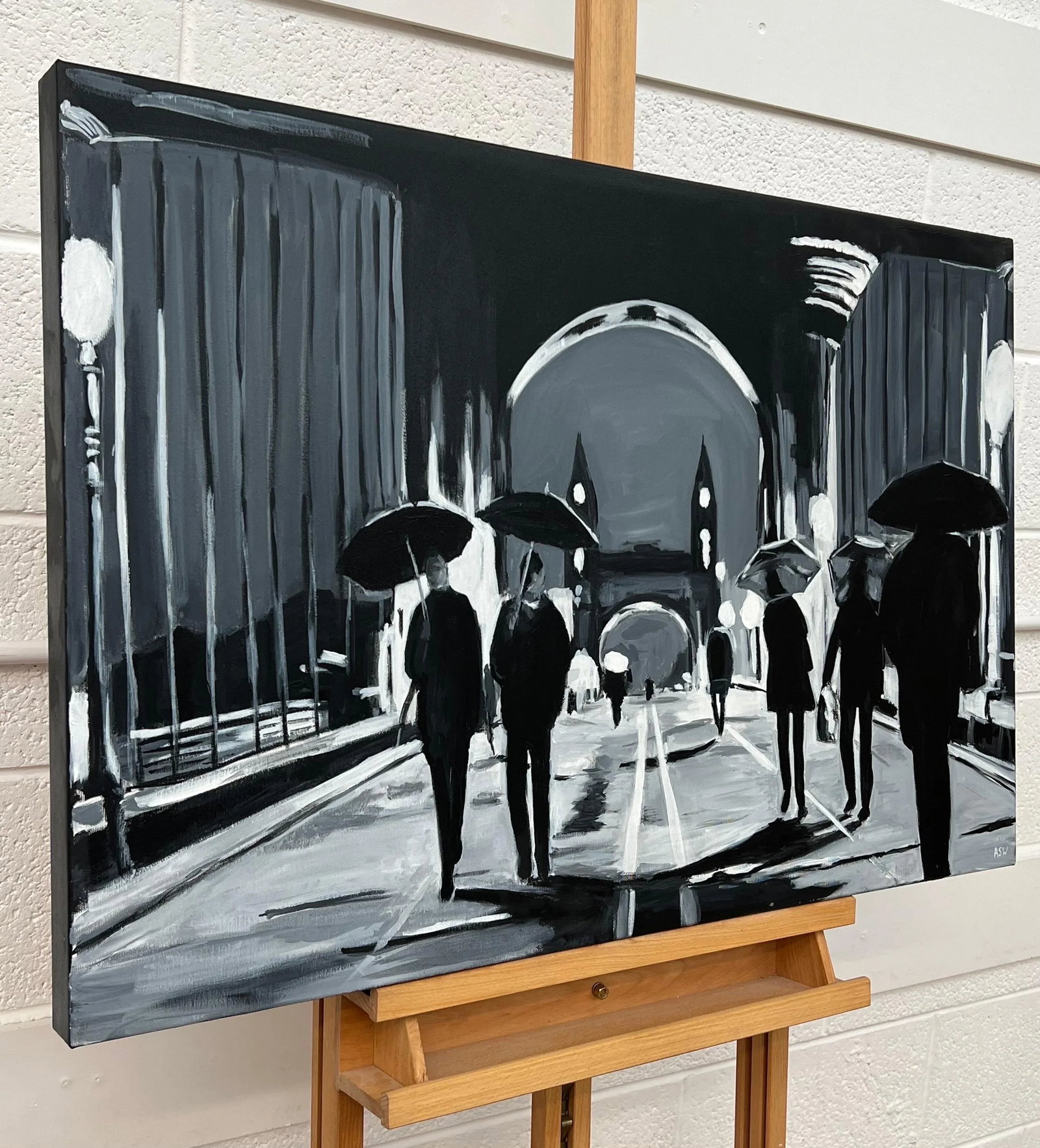 Black & White Painting of Hammersmith Bridge in London - Unique Original Art by British Urban Landsc - 3