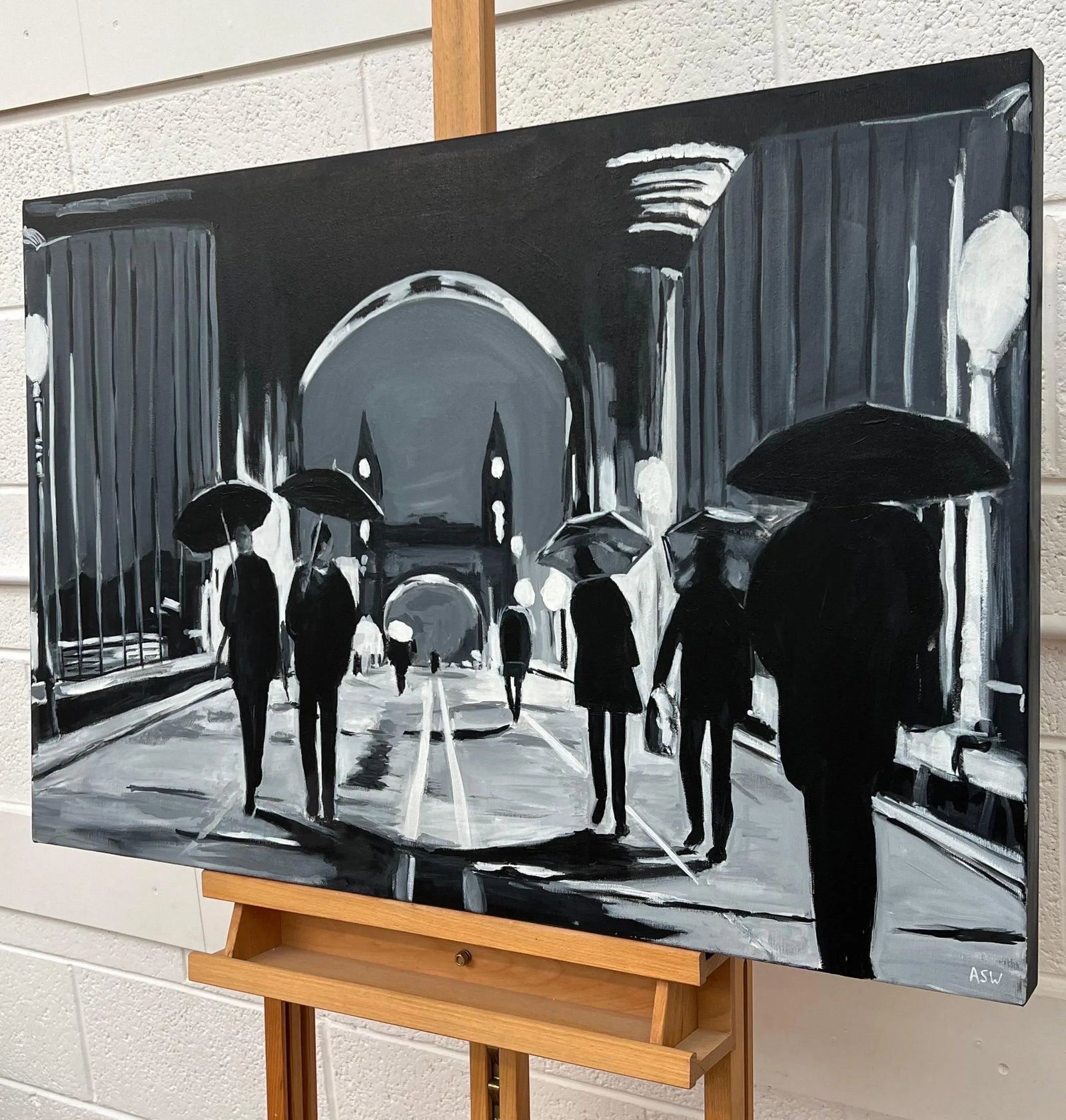 Black & White Painting of Hammersmith Bridge in London - Unique Original Art by British Urban Landsc - 5