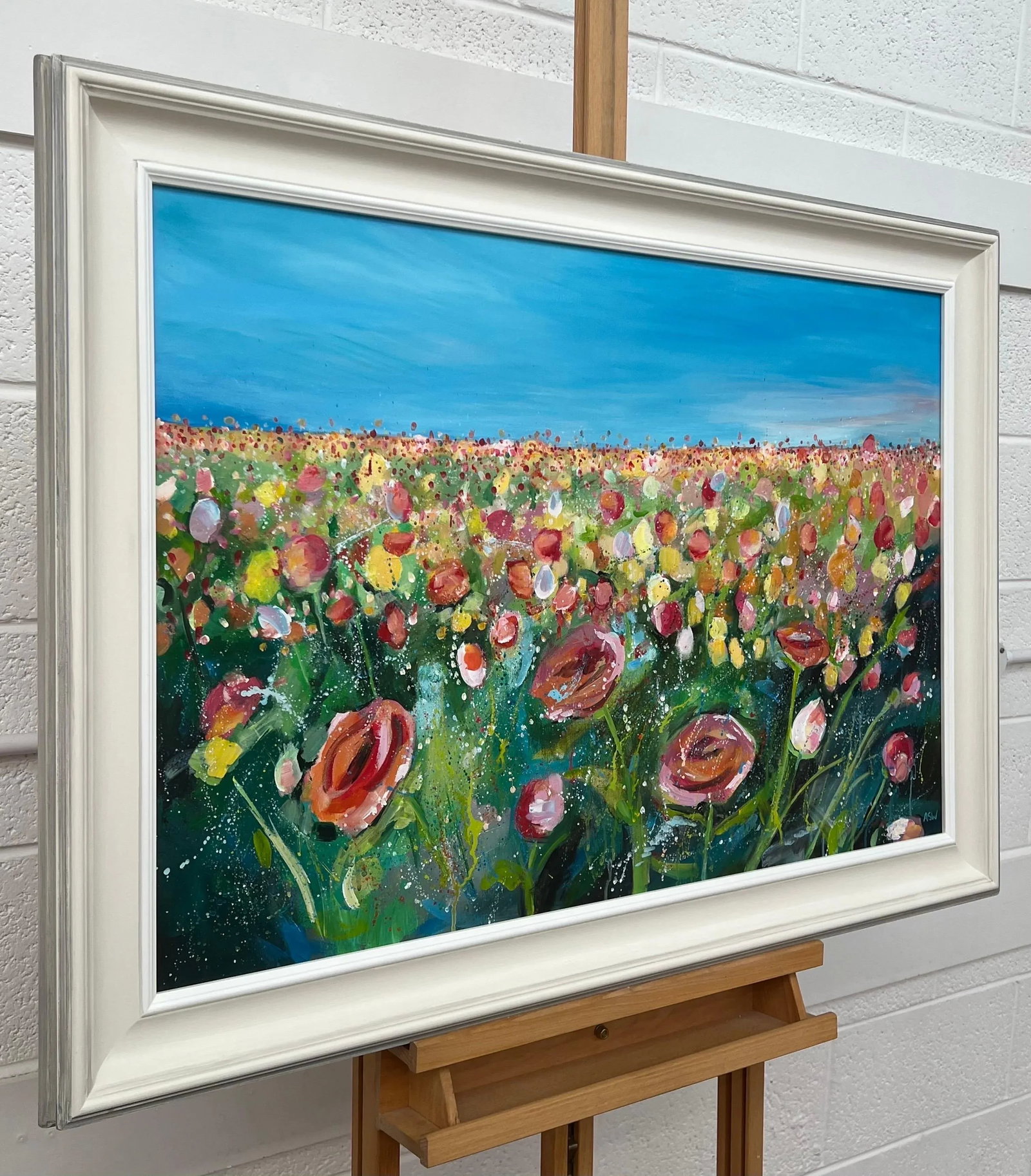 English Meadow Landscape With Wild Red Flowers by Contemporary British Artist - 2