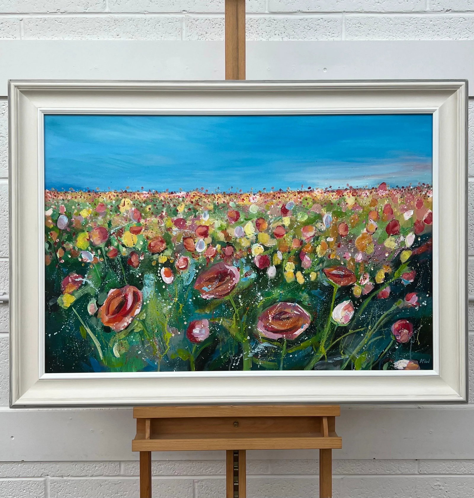 English Meadow Landscape With Wild Red Flowers by Contemporary British Artist - 3