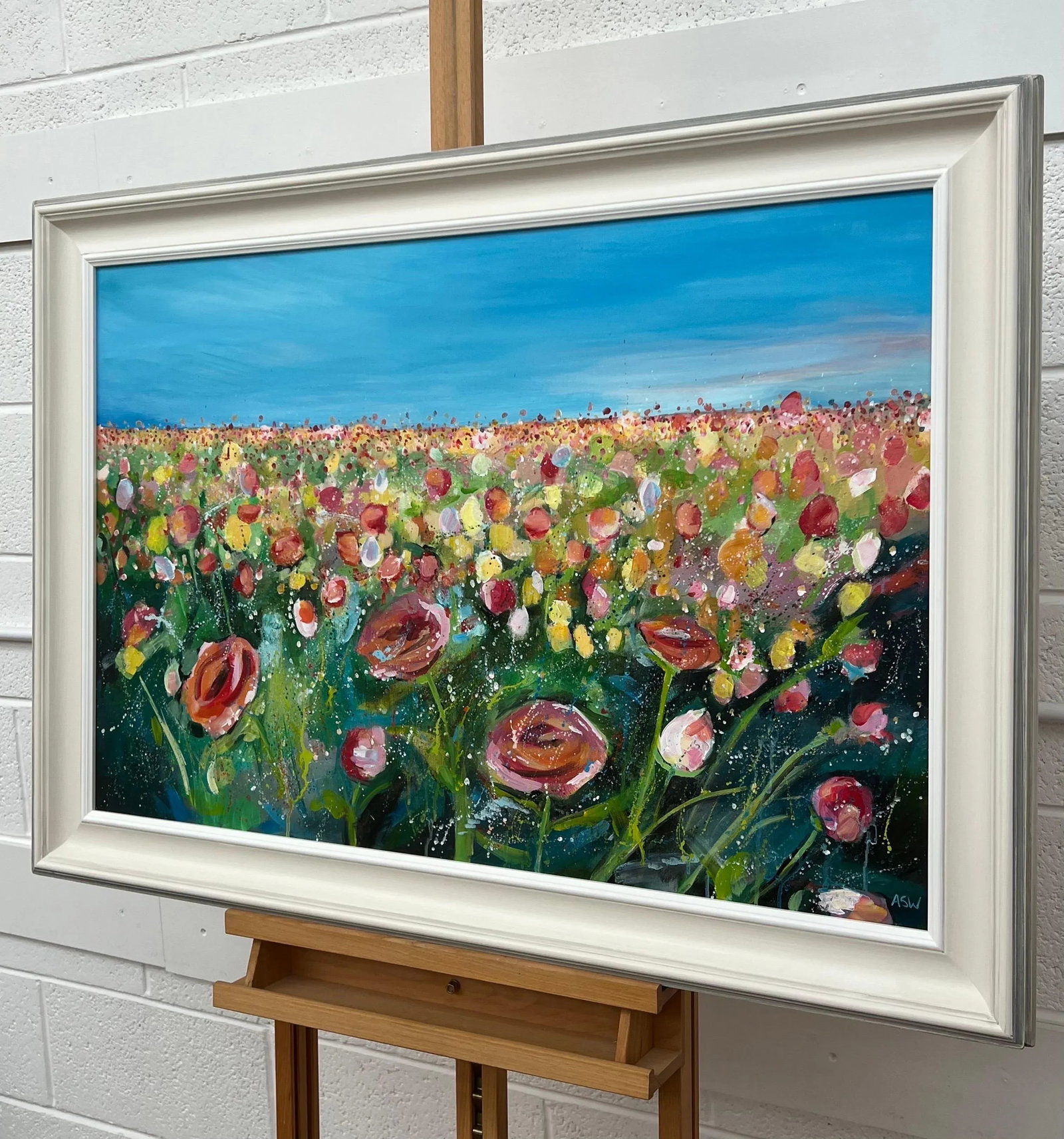 English Meadow Landscape With Wild Red Flowers by Contemporary British Artist - 4