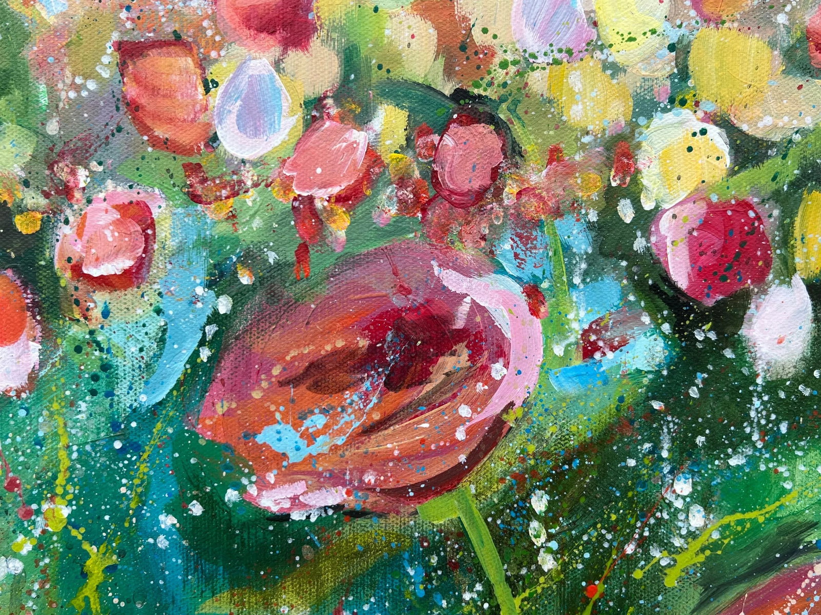 English Meadow Landscape With Wild Red Flowers by Contemporary British Artist - 5